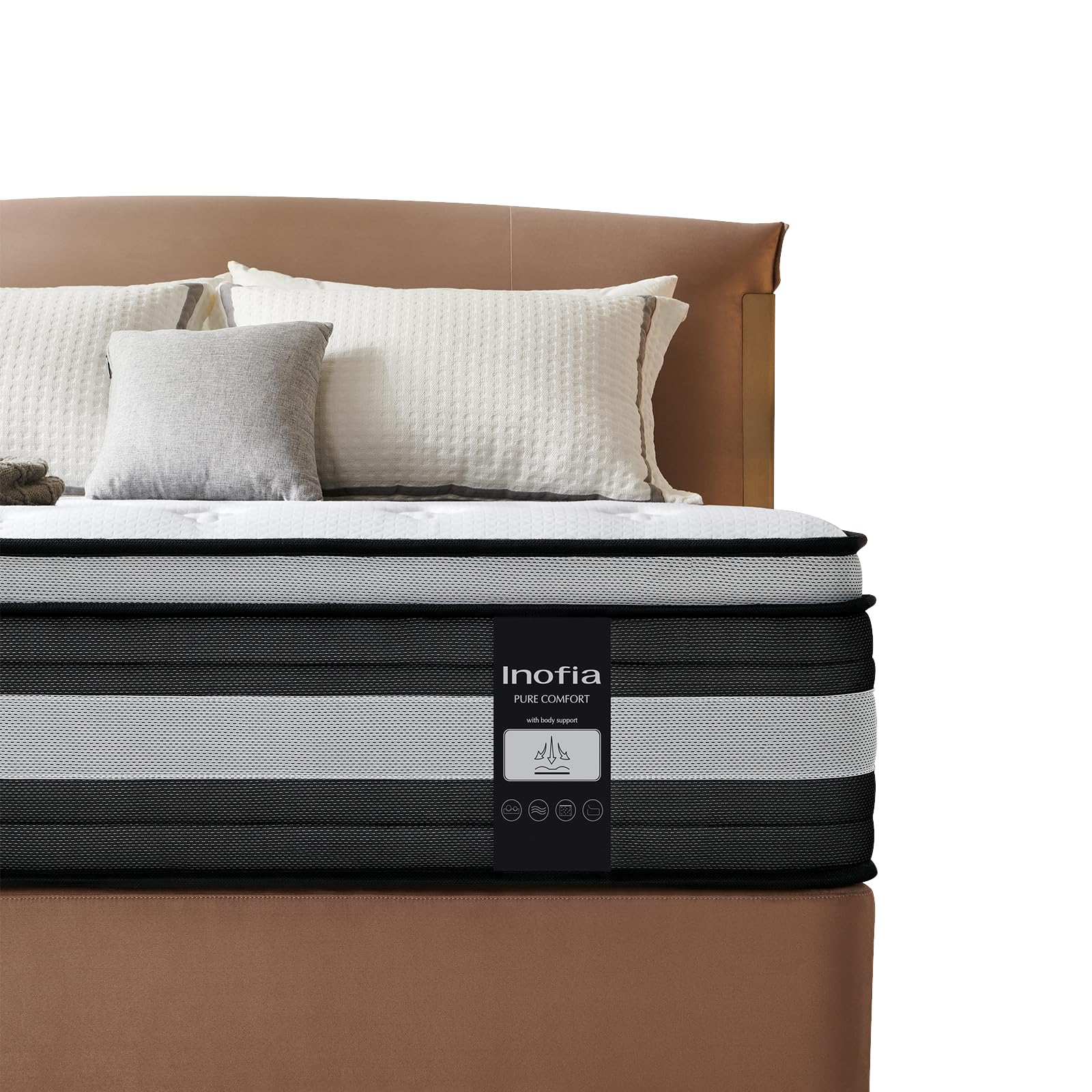 Inofia Matelas NidFrais, épaisseur 28 cm, 7 Zones ergonomiques, Certifié Oeko-Tex, Matelas à Ressorts ensachés en Coton Biologique, Essai de 100 Nuits,Noir,140x190