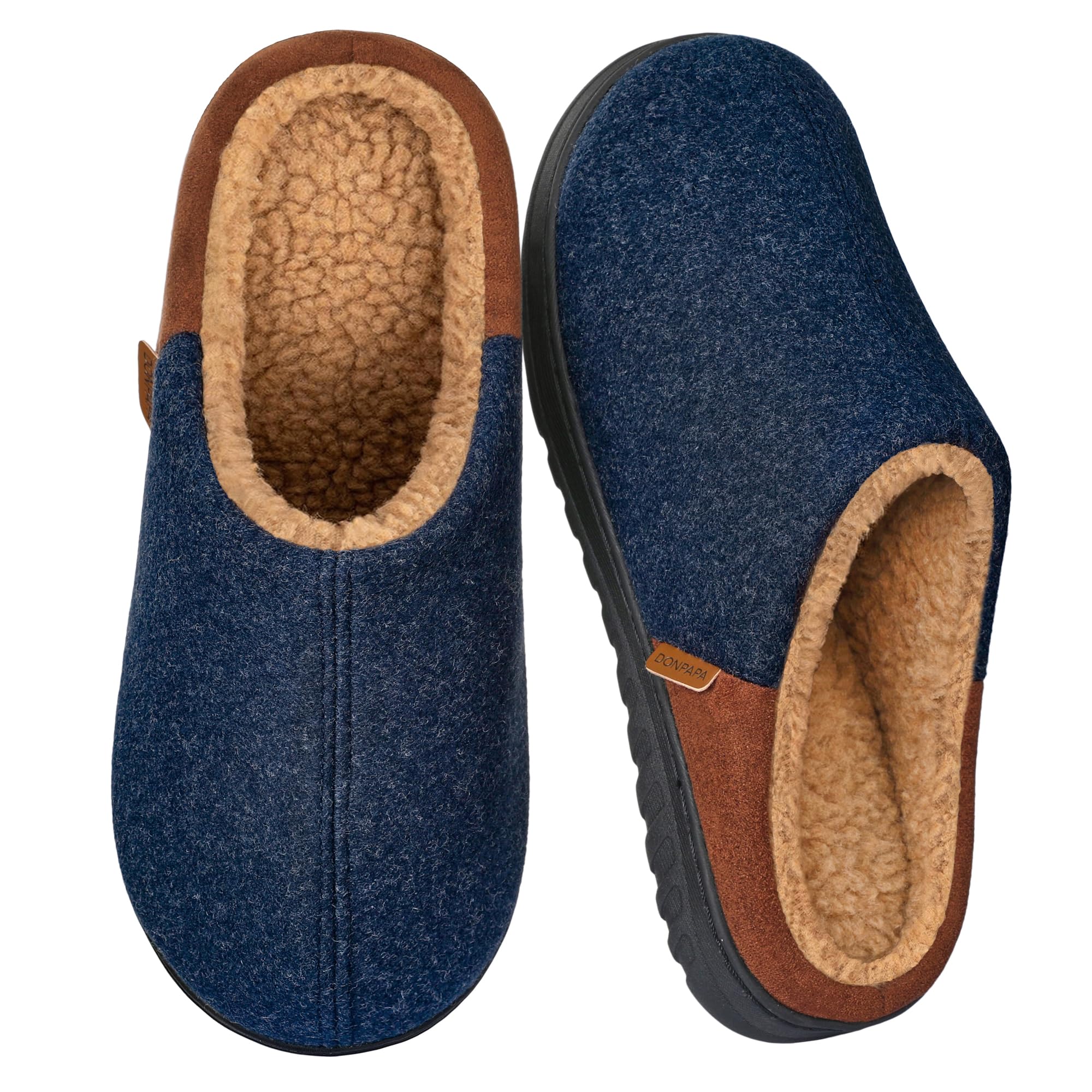 Donpapa Chausson Homme Hiver Chaud Confortable Mousse à Mémoire Pantouflous | Doublure Sherpa douce, Comme un Nuage, Slipper en Feutre, Antidérapante, Lavable En Machine, Intérieur Extérieur