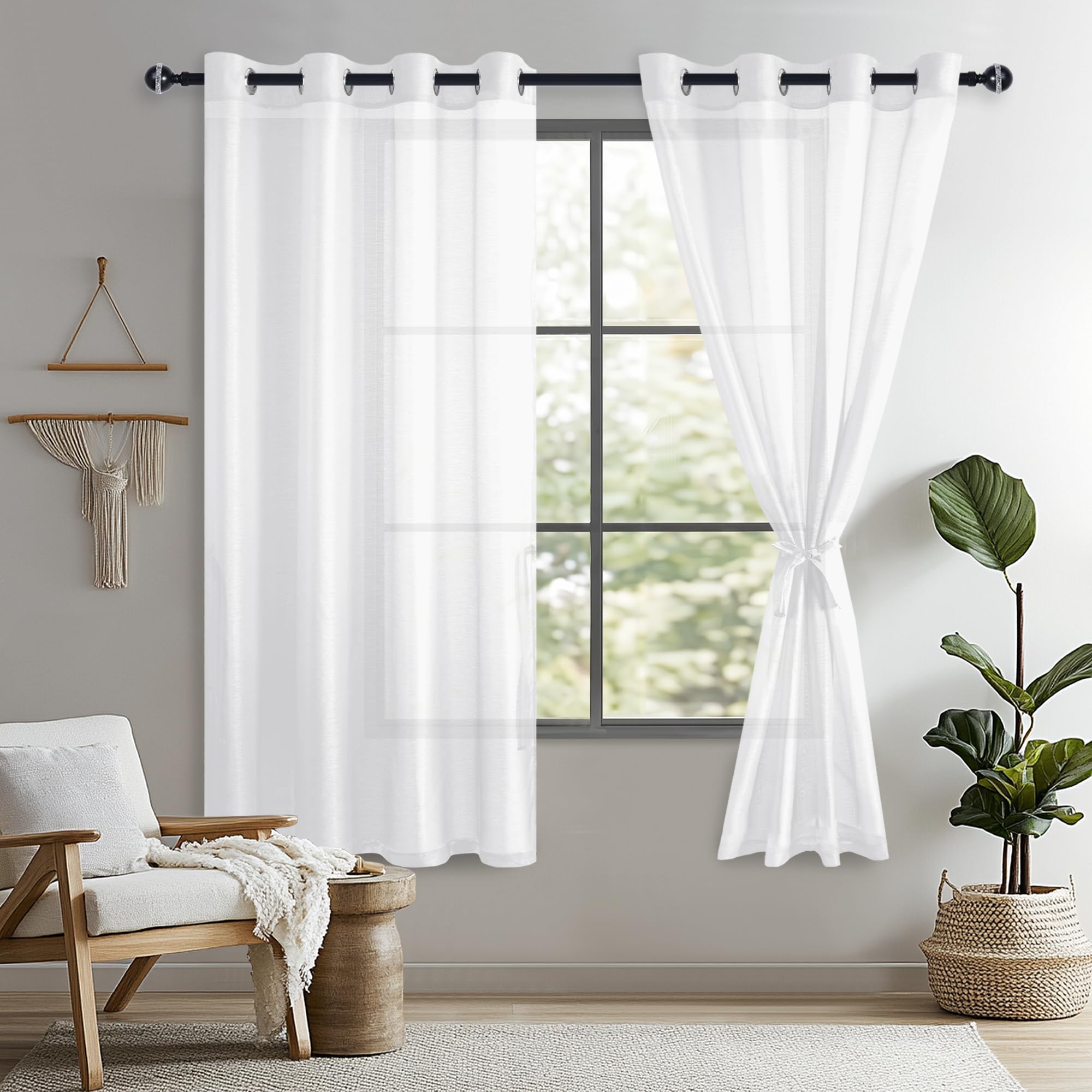 DWCN Lot de 2 Rideaux de Fenêtre Transparents pour Balcon, Rideau Voile Blanc Décorations d'intérieur, 132x160cm (Largeur x Hauteur)