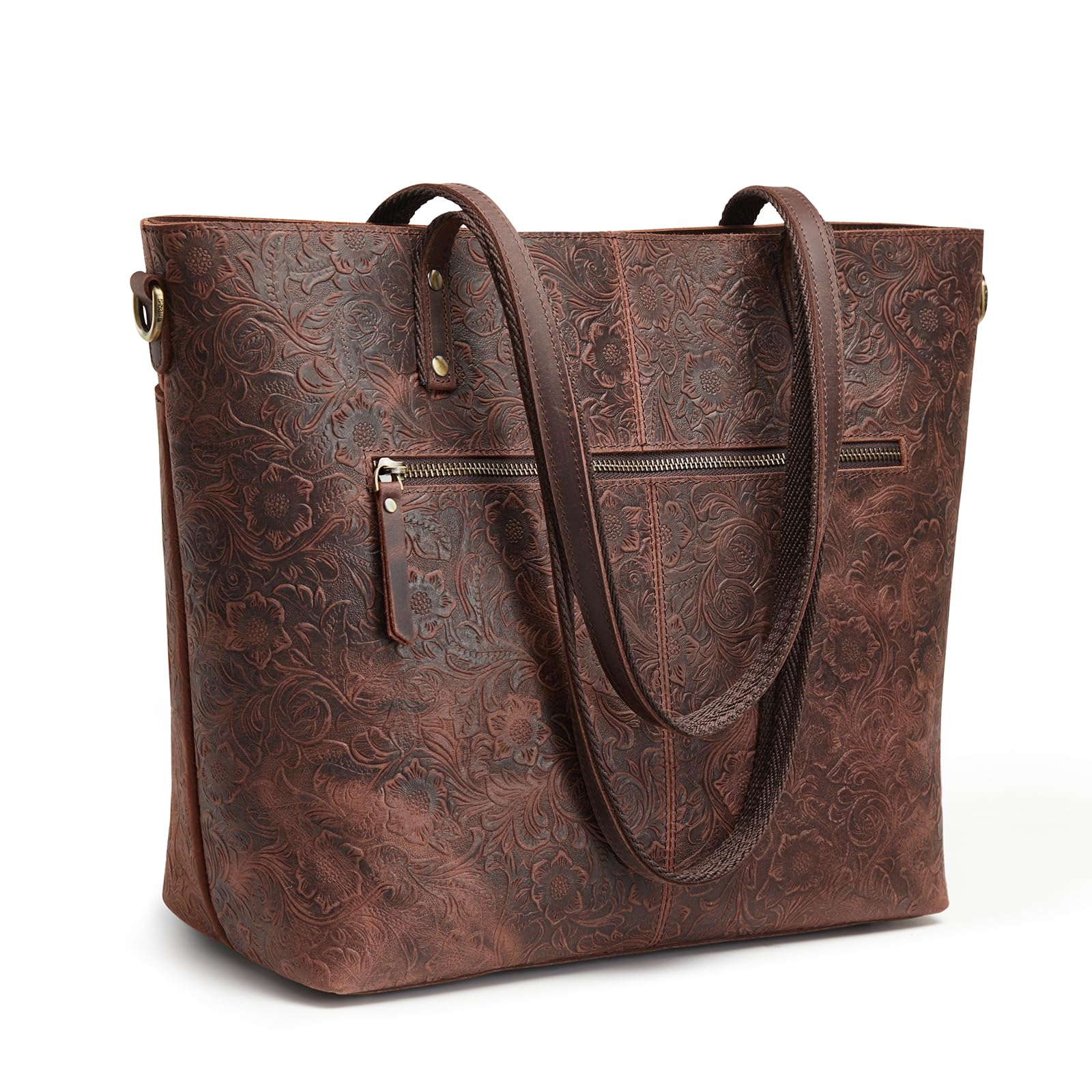 S-ZONE Sac fourre-tout en cuir pour femme - Grand sac à bandoulière pour ordinateur portable - Sac à main de travail