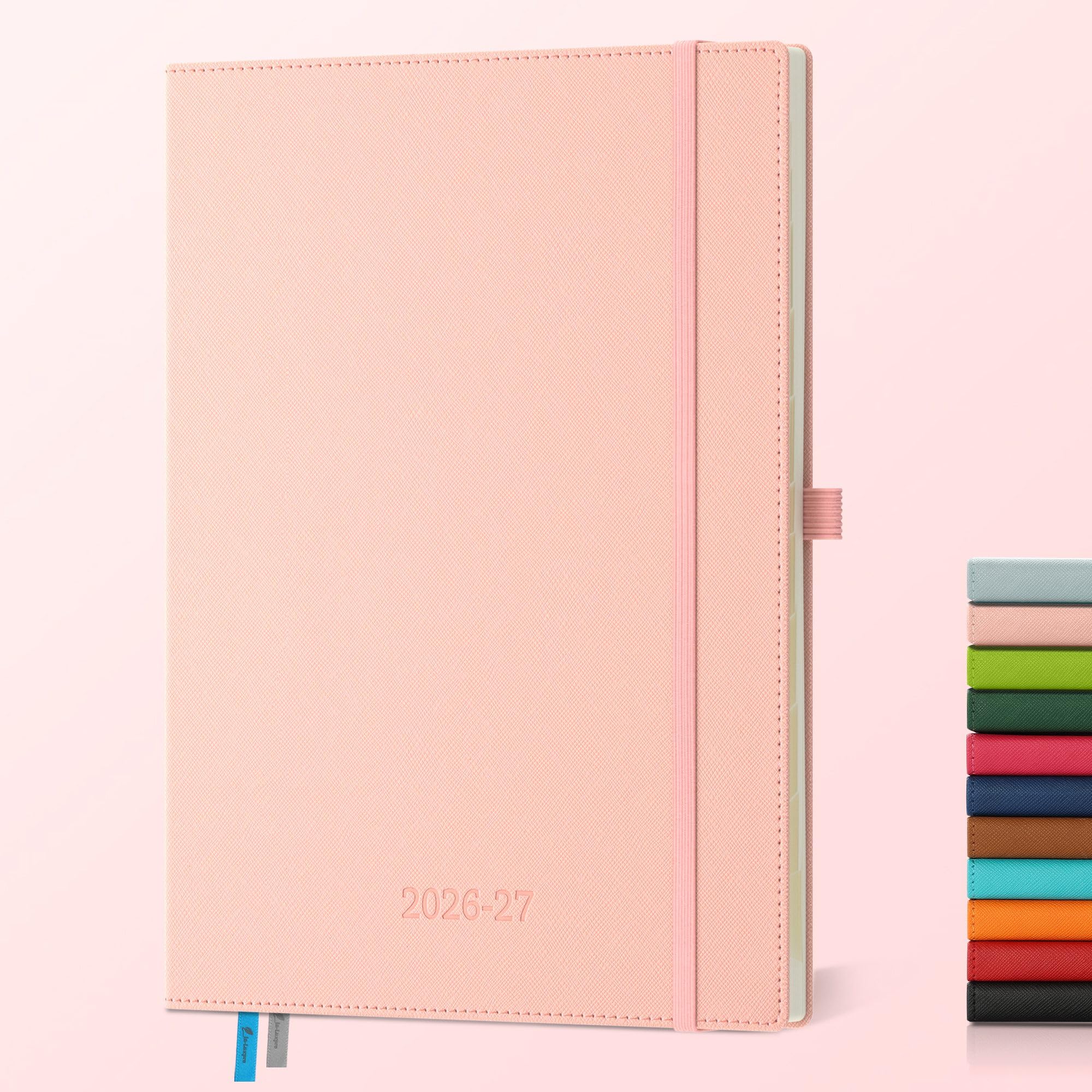 IN-LUXPRO Agenda 2026 2027: Agenda Semainier et Carnet de Notes Grande A4(29x21,5cm)18 Mois Scolaire Horizontal Planner(Du Juil.26 à Déc.27) - Couverture Rigide en PU Cuir, Papier 80g/m² Rose clair