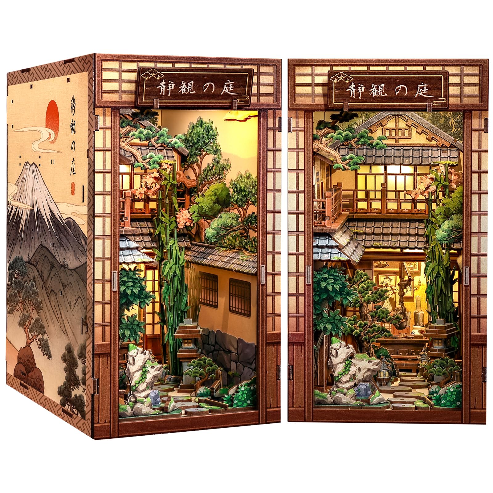 CUTEBEE Book Nook Zen – Jardin Japonais 3D Adulte (Serene Courtyard) | Kit book nook zen – porte cèdre, pierres, érable, lanterne, thé – jardin calme pour DIY et déco.