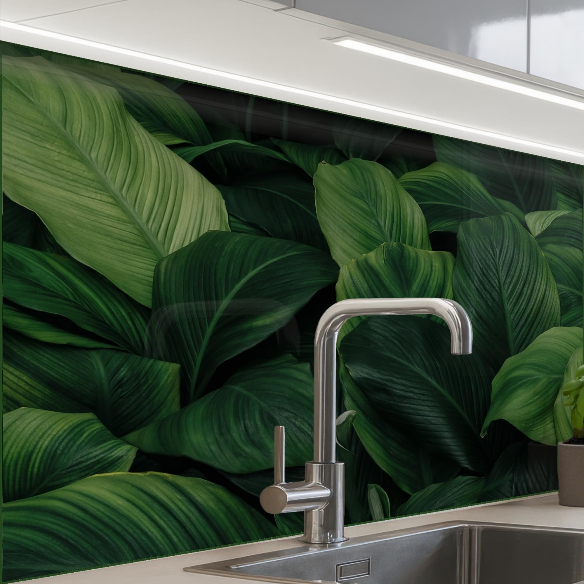 KitchenYeah© Crédence Cuisine À Coller Protection Plaque De Cuisson Adhesif | 60x80 cm - Plastique Rigide Dalle Murale Nature - Tropical - Feuilles - Vert