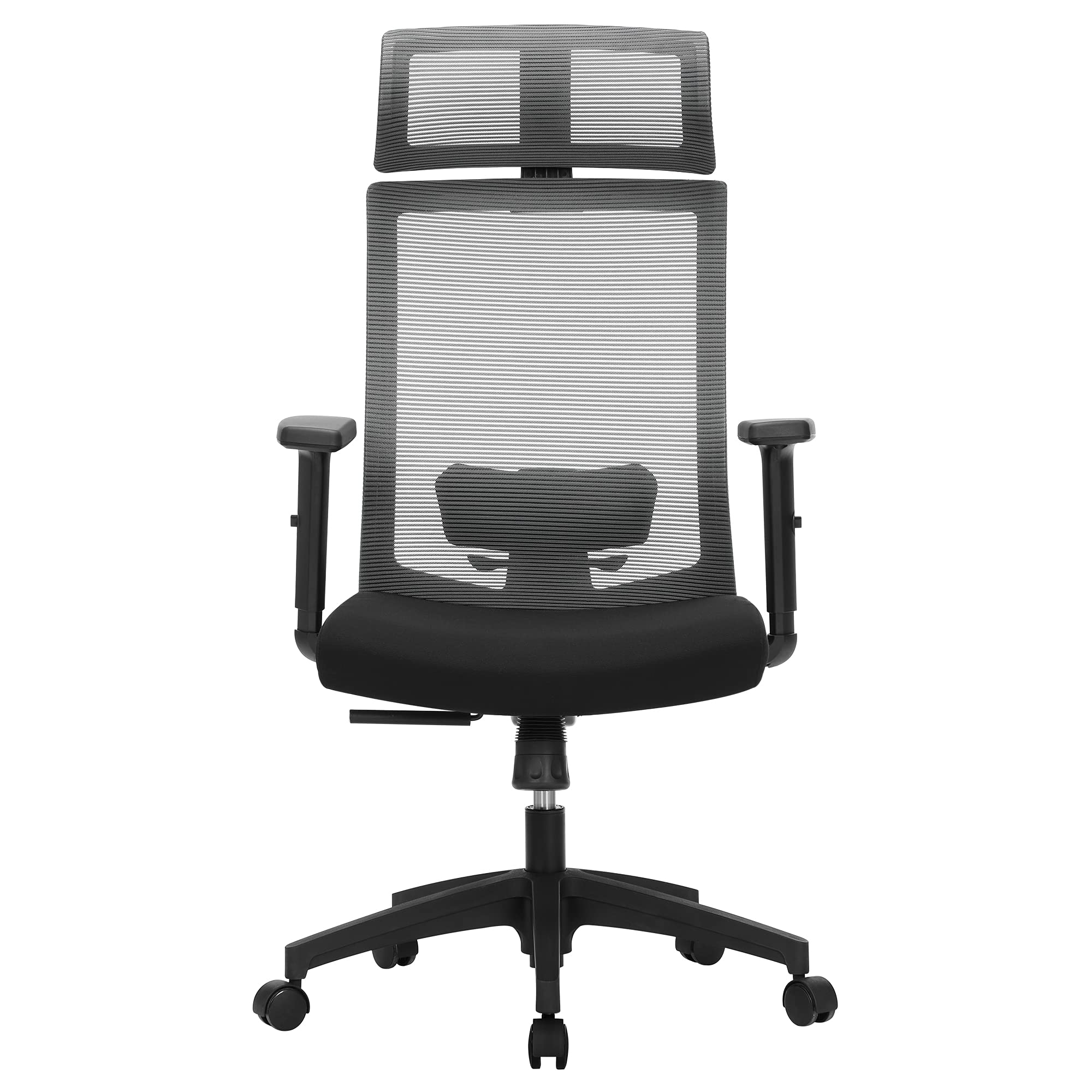 SONGMICS fauteuil de bureau, chaise de bureau en toile, siège ergonomique, pivotant à 360°, support lombaire réglable, appui-tête, accoudoirs, inclinaison du dossier jusqu’à 120°, gris OBN55BG