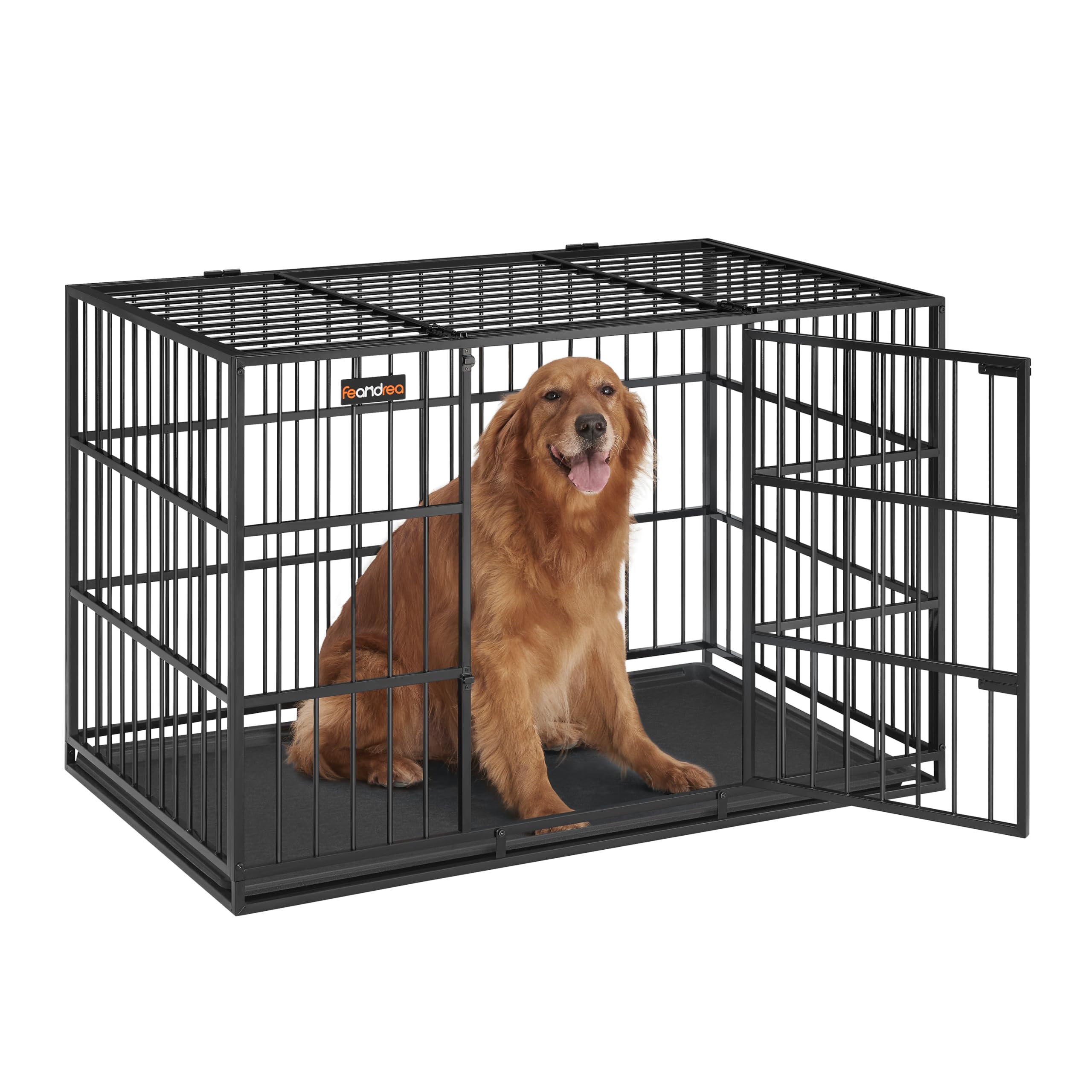 Feandrea Cage pour Chien Ultra-résistante, 122 x 75 x 80 cm | Niche, Double Porte, pour Chiens Moyens et Grands, avec Toit et Plateau Amovibles, Noir d'Encre, Collection DACK PPD006B01
