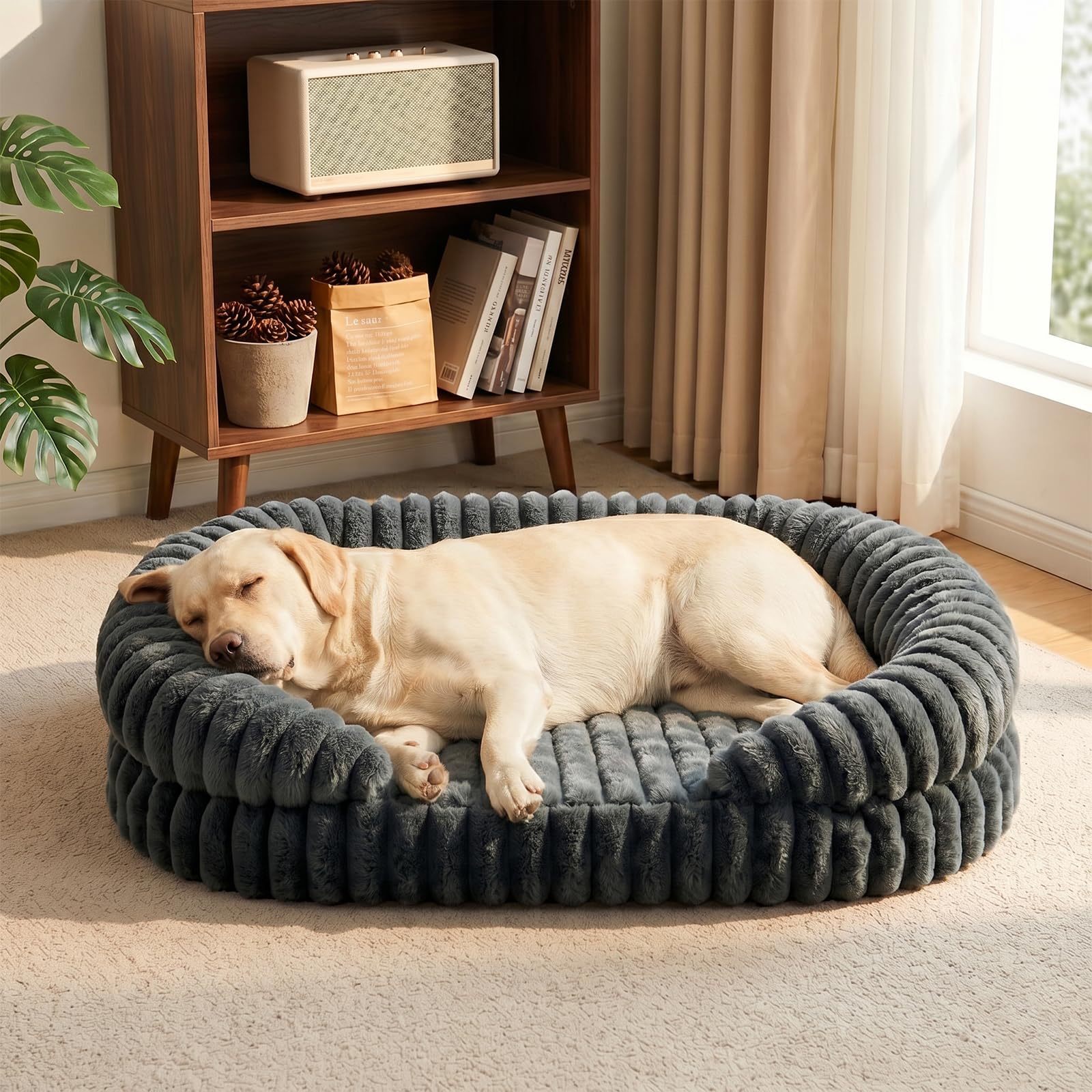 Woiil Panier Chien Orthopédique Grande Taille Lavable,115x85cm | Memoire de Forme Lit pour Chien, Canapé Chien Imperméable, Antidérapant, Déhoussable et Lavable, Coussin Ovale à Bords Hauts