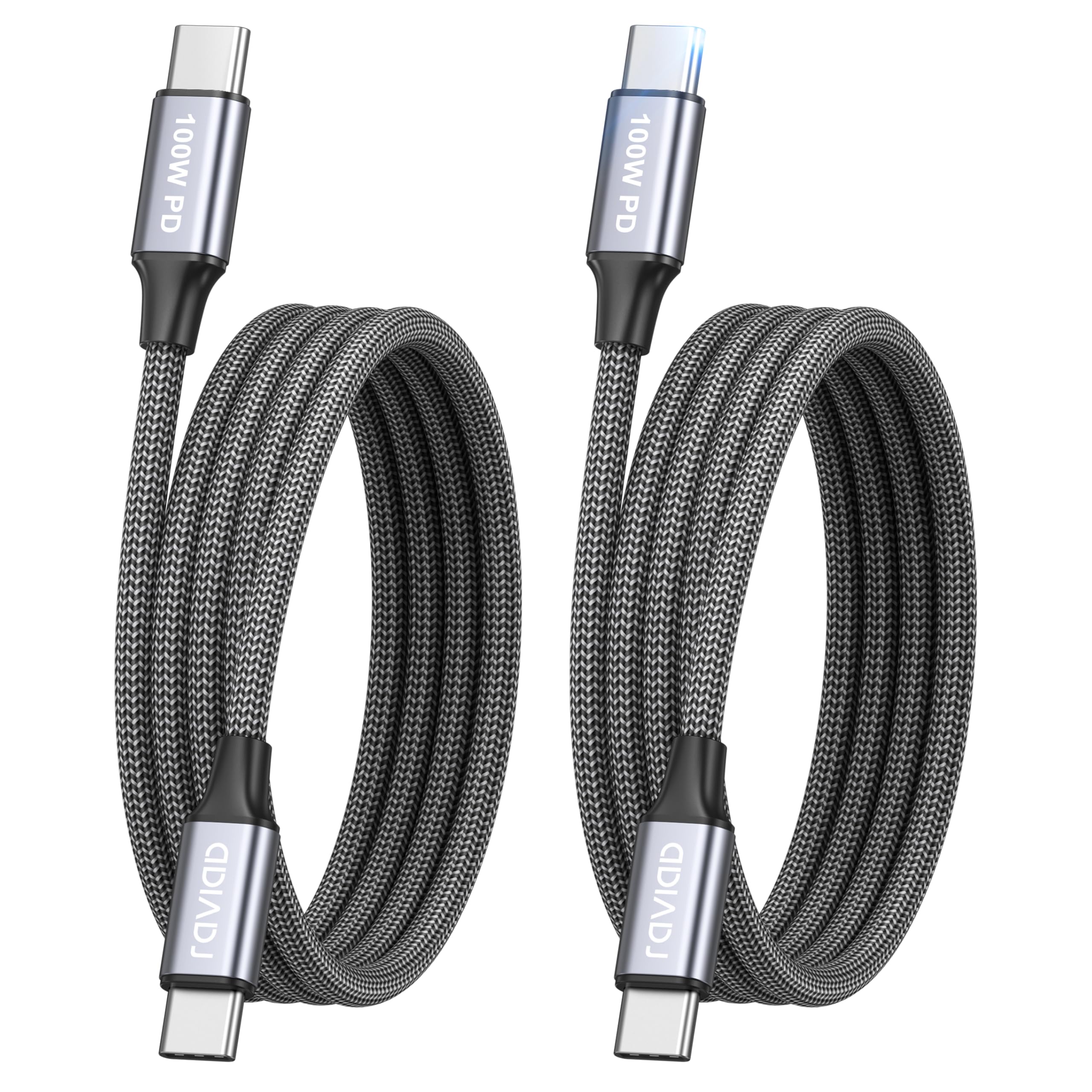 RAVIAD 100W Câble USB C vers USB C [1M, Lot de 2] PD 20V 5A Charge Rapide | Câble Type C Nylon Tressé Cable USB C avec Puce E-Mark pour iPhone 17 16 15 Pro Max, Galaxy S25 S24, Pad MacBook Air, Pixel