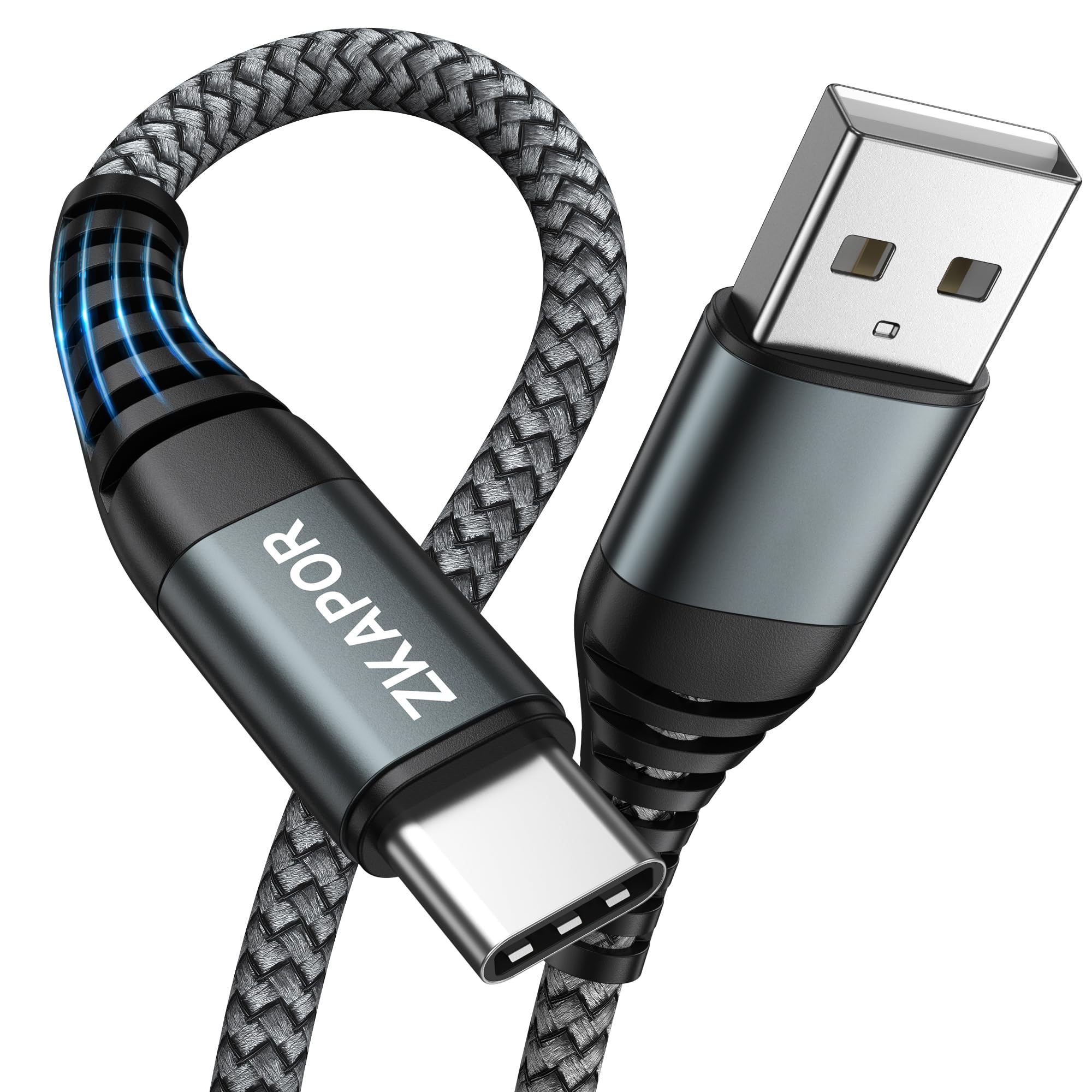 ZKAPOR Long Câble USB C 5M, Cable USB C Charge Rapide 3A Chargeur Type C | Câble USB A vers USB C Long Nylon Cable USB Type C Charge Rapide pour iPhone 17/16/15 Pro Max, Galaxy, Note, Huawei, Pixel