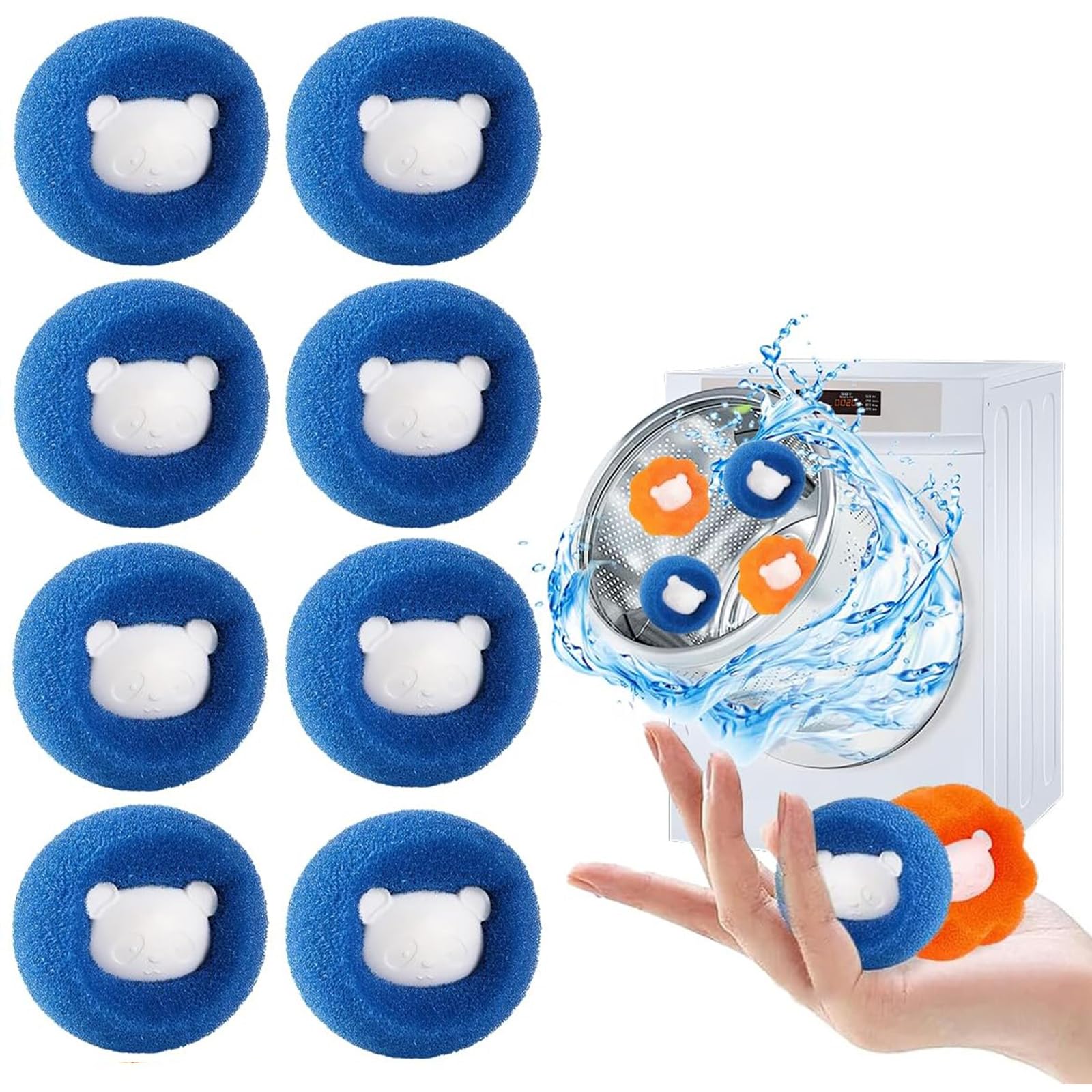 Anti Poil Machine à Laver, 8 Pièces Attrape Poils Machine a Laver (Bleu) | Boule Anti Poils Machine a Laver, Enleve Poil Animaux Réutilisable, Balle de Lavage pour Vêtements et la Literie