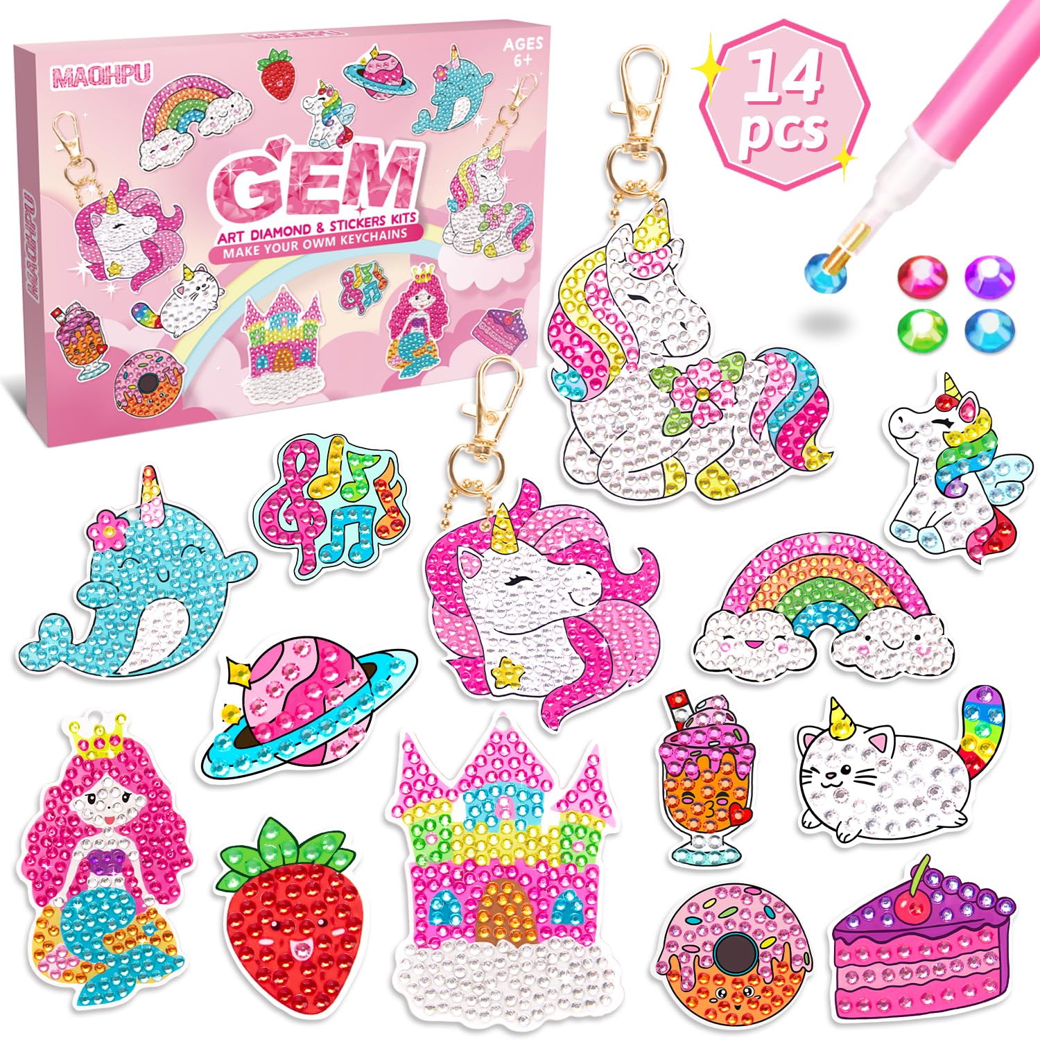Maqhpu Cadeau Fille 6-12 Ans,Activité Manuelle Enfant,5D Diamond Painting | Jouet Fille 6 7 8 9 Ans, 14 Pièce Diamond Painting Enfant, Loisirs Créatifs Fille