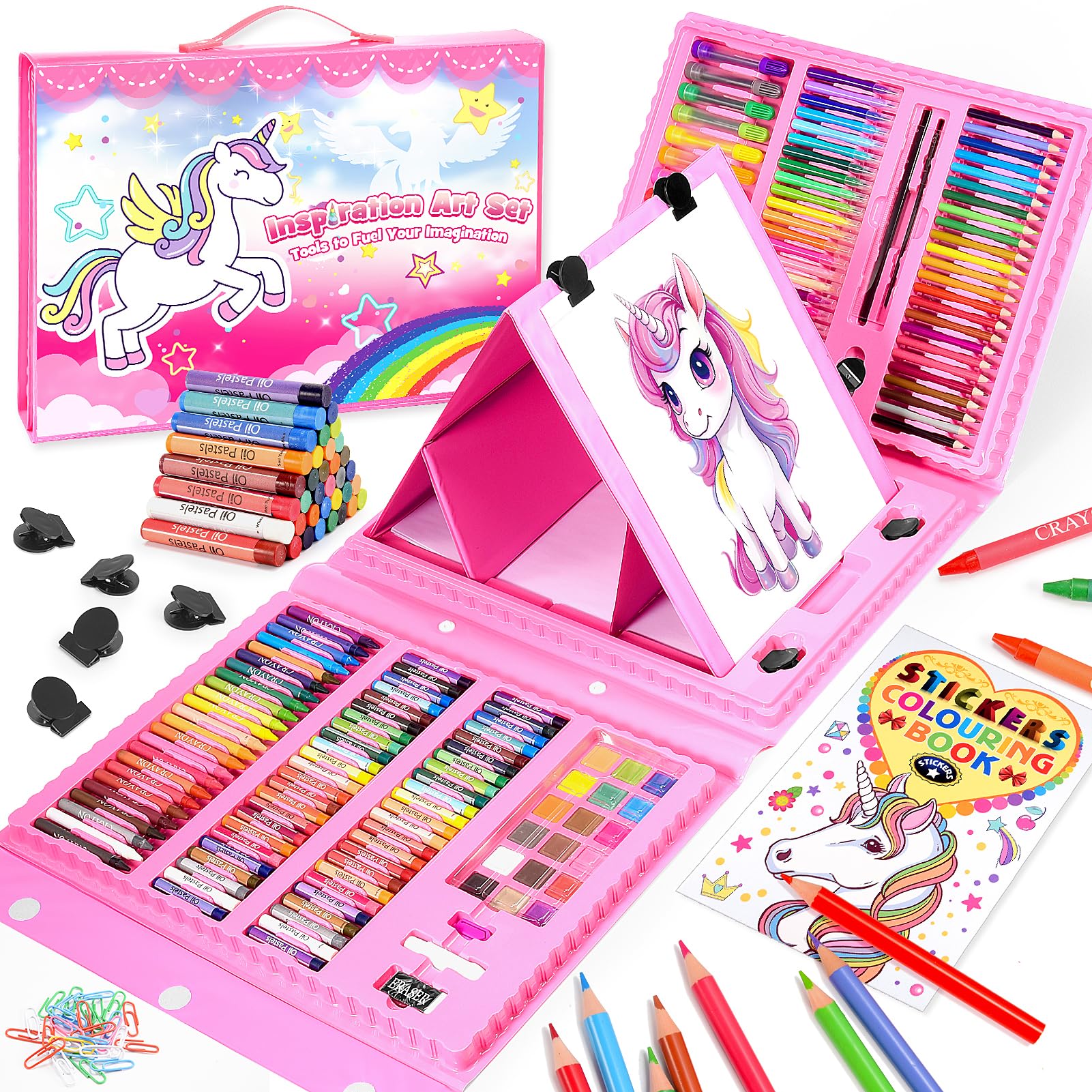 HappyGoLucky 208 pièces Malette Dessin Enfant, Cadeau Fille 3-12 ans, Art Set, Crayons de Couleur Palette Aquarelle