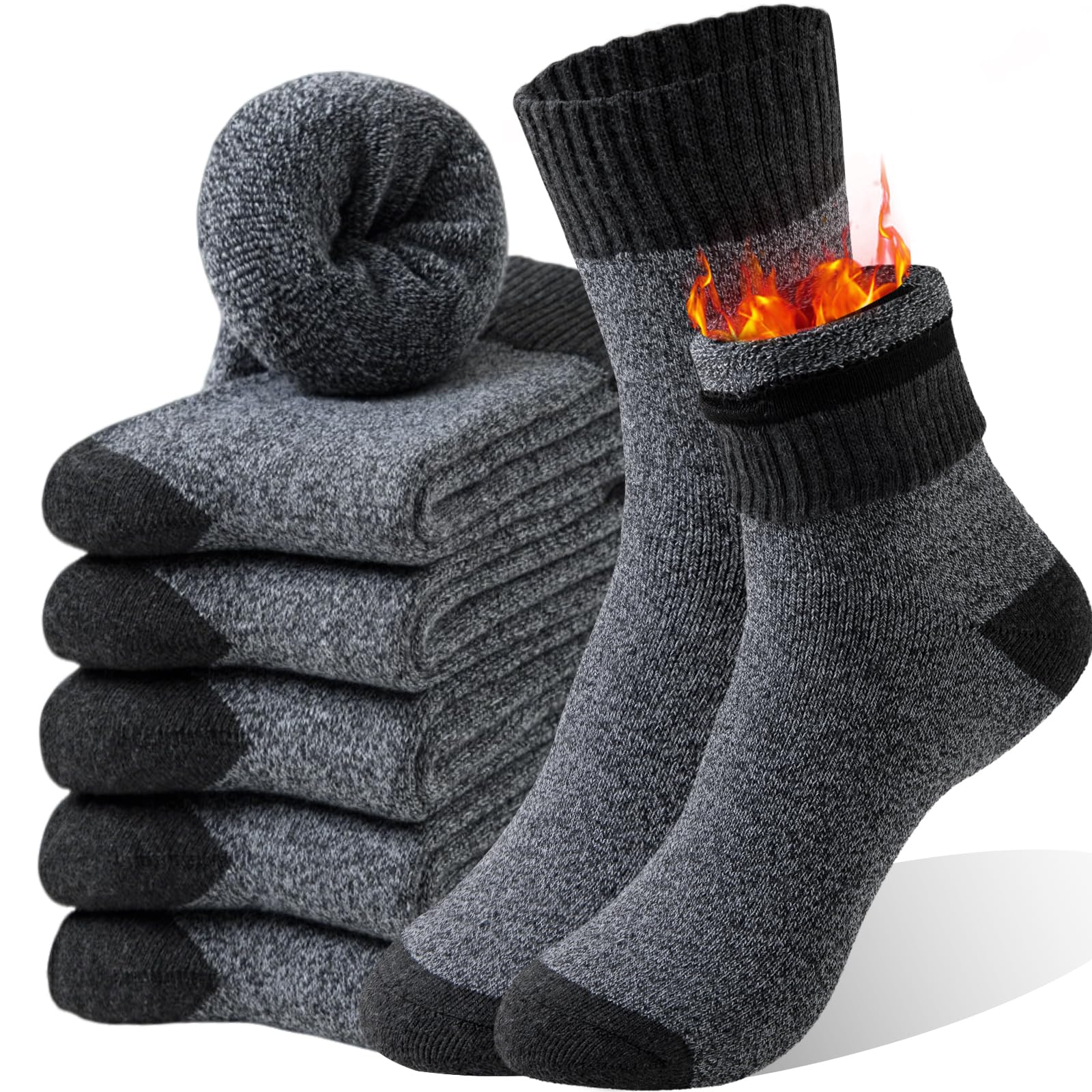 MOSOTECH Chaussettes Chaudes Homme, 5 Paires Chaussettes Thermiques Hiver | Épaisses en Éponge, Respirantes et Douces, Idéales pour Randonnée, Travail, Quotidien, Taille 39-45
