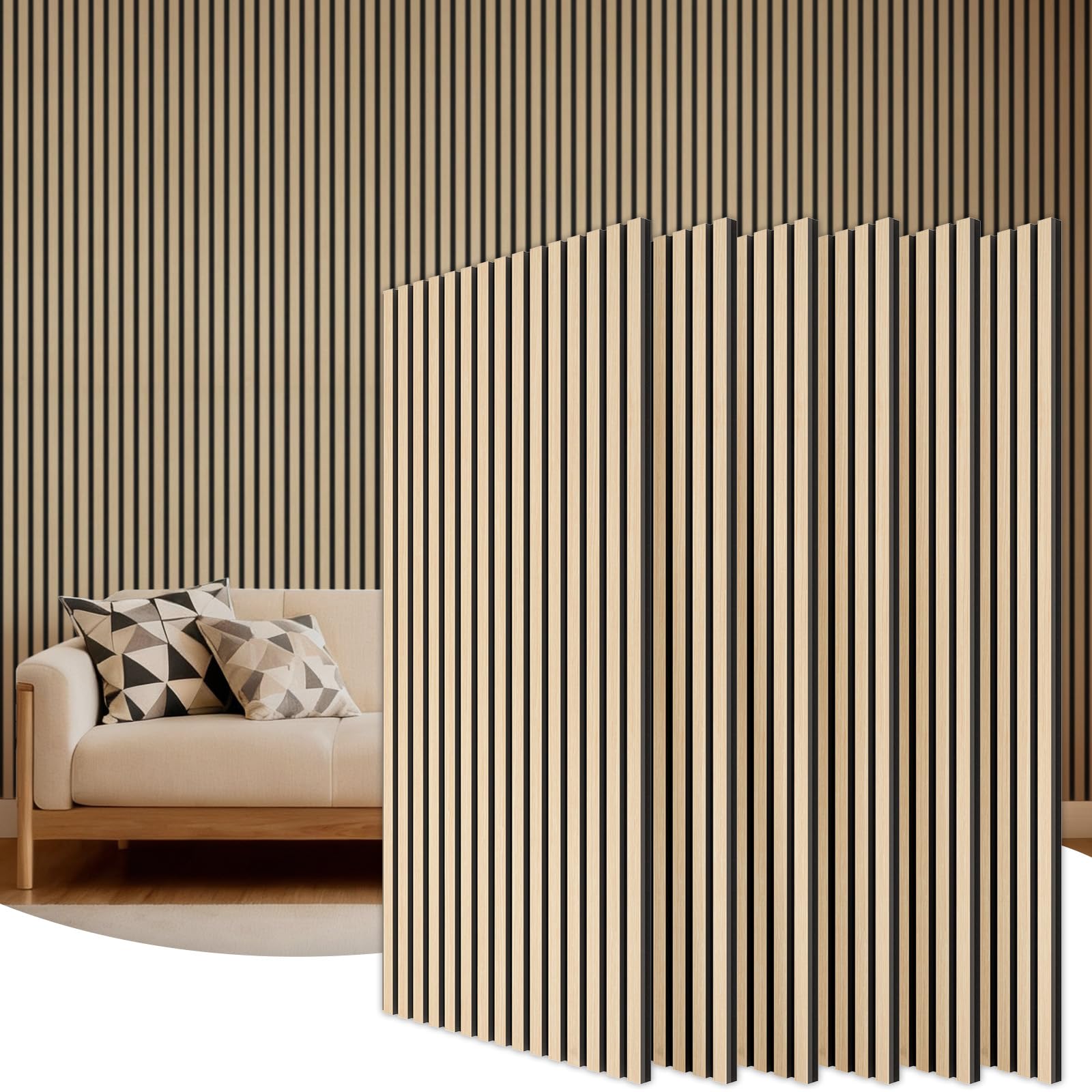 TONOR Panneau Mural Decoratif de Bois,120x60-4.32㎡, 6 Pièces, Chêne | Tasseau Bois Panneaux Acoustique, Claustra Intérieur Mdf, Decoration Murale pour Chambre, Salon, Gaming, Bureau, Studio