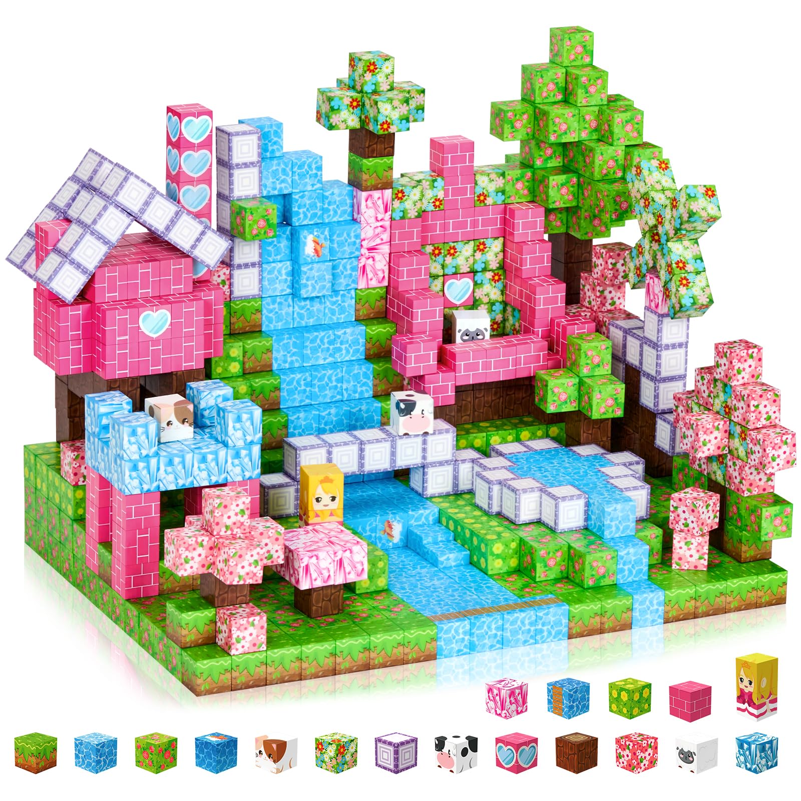 Blocs de Construction Magnétiques 154 Pièces Cubes Magnétiques, Vert | Jouet Sensoriel Montessori à Empiler Blocs Magnétiques pour Construire de 3 à 10 Ans