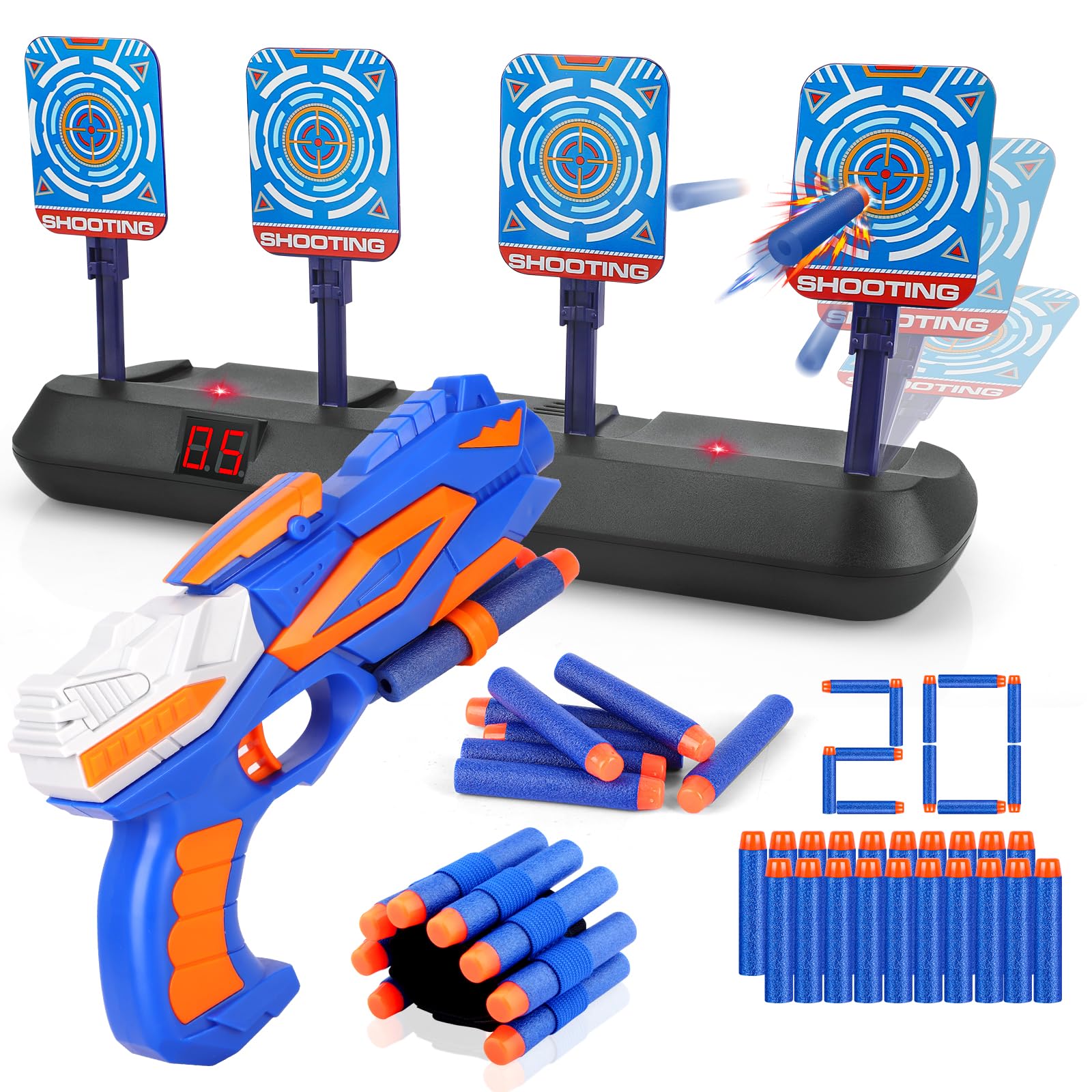 Cible pour Nerf avec Pistolet Enfant, Cible Electrique de Tir Automatique | 20 Flechette Jouet Garçon Fille 3 4 5 6 7 8 9 10 Ans Cadeau Noel Anniversaire Paques Jeux Balster Gun Toy