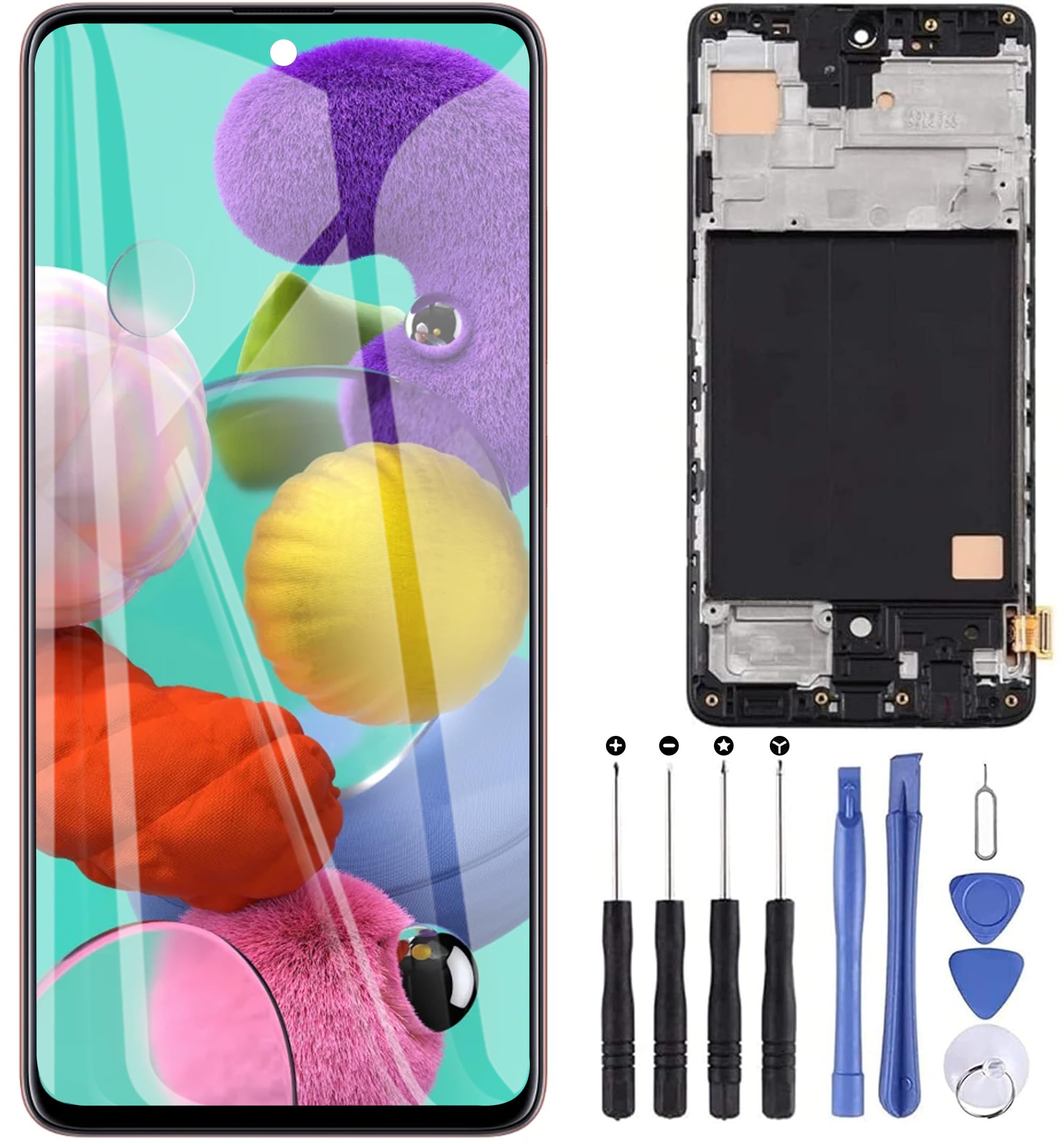 ZOETEC Écran OLED de Rechange A51 pour Samsung Galaxy A51 SM-A515 4G 6,5" OLED écran numériseur Assemblée complète avec Cadre, Support d'empreintes digitales, Outil de réparation