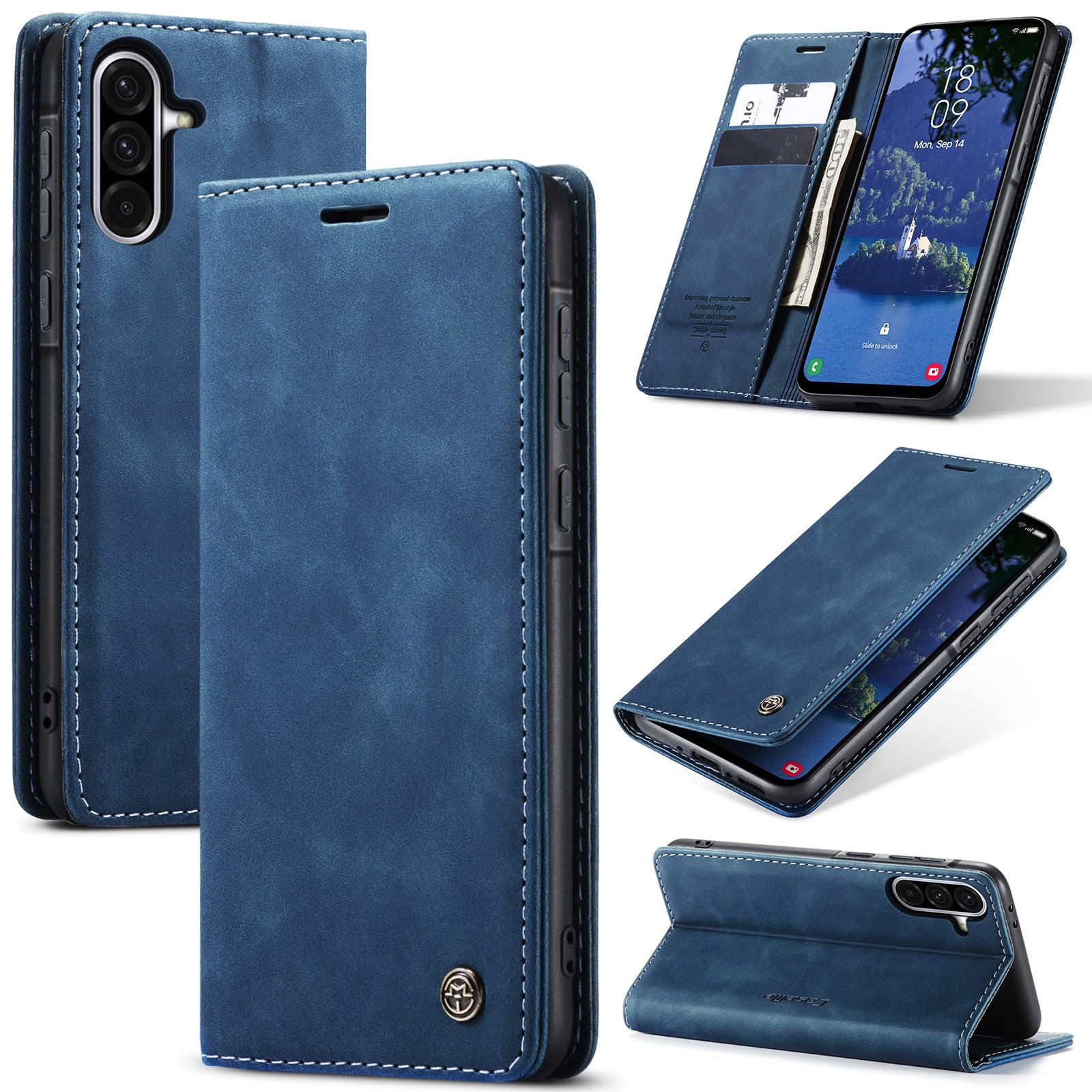 Samokor Coque pour Samsung Galaxy A23 5G/4G Étui Rabat Cuir Housse | Etui Flip Case Antichoc,Magnétique,Fentes Cartes,Pochette Portefeuille Support Protection pour Samsung Galaxy A23,Bleu
