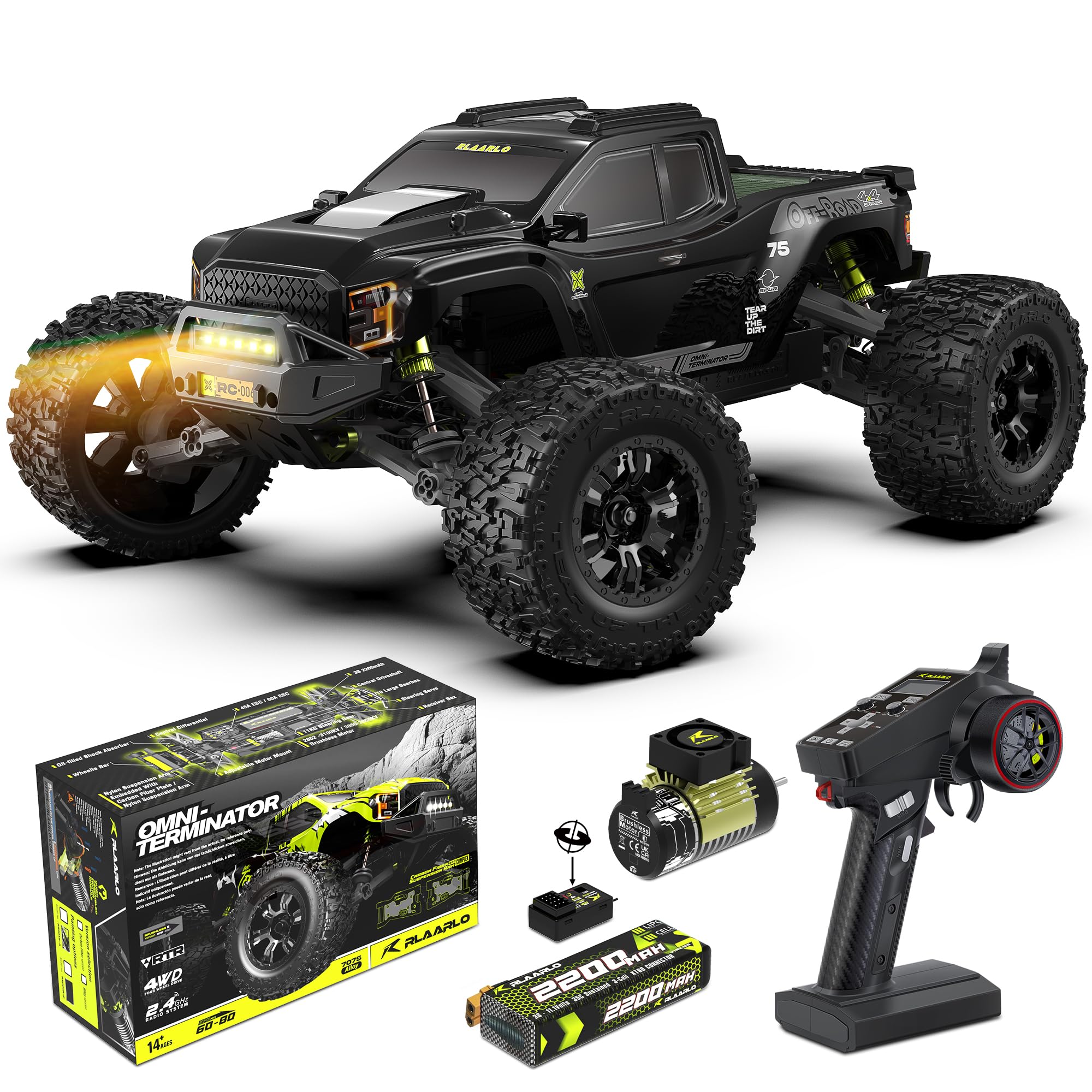 RIAARIO Voitures Télécommandées Mini 1:10 RC sans Balais pour Adultes Max 50 mph Tout Terrain Camions de Loisirs Électriques Tout Terrain Monster Trucks 4WD Camion Télécommandé Étanche avec Fibre de