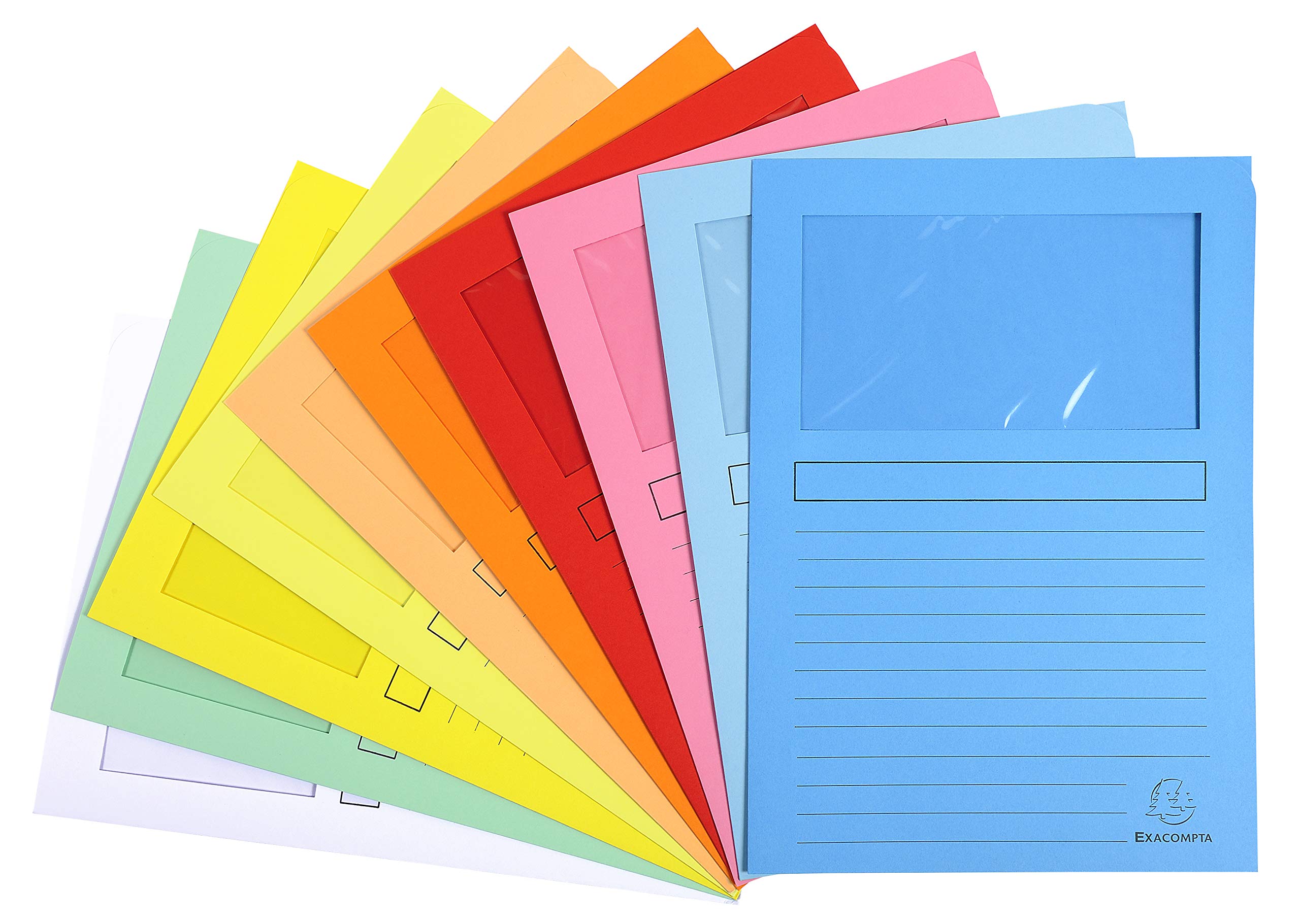 Exacompta - Réf. 50450E - Carton de 10 paquets de 10 chemises à fenêtre sans plastique SUPER 160 g/m² - couleurs pastel - chemises certifiées PEFC™ - dim 22 x 31 cm pour A4 - couleurs assorties