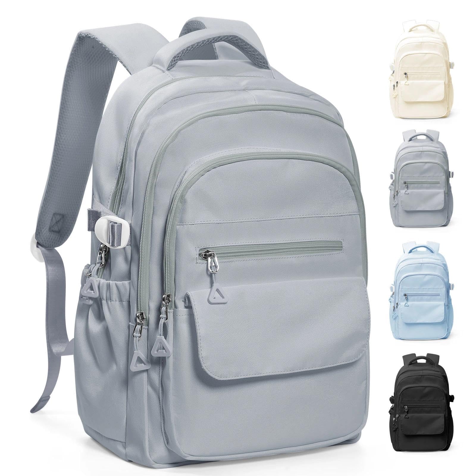 HYC00 Sac à Dos Scolaires Sacs D'école Léger Sac à Dos Loisir Multi-poches | Cartable College Fille Primaire Sac à Dos Lycee Garcon avec Ordinateur Portable Imperméable Antivol Sac Scolaire Ado,A-Gris