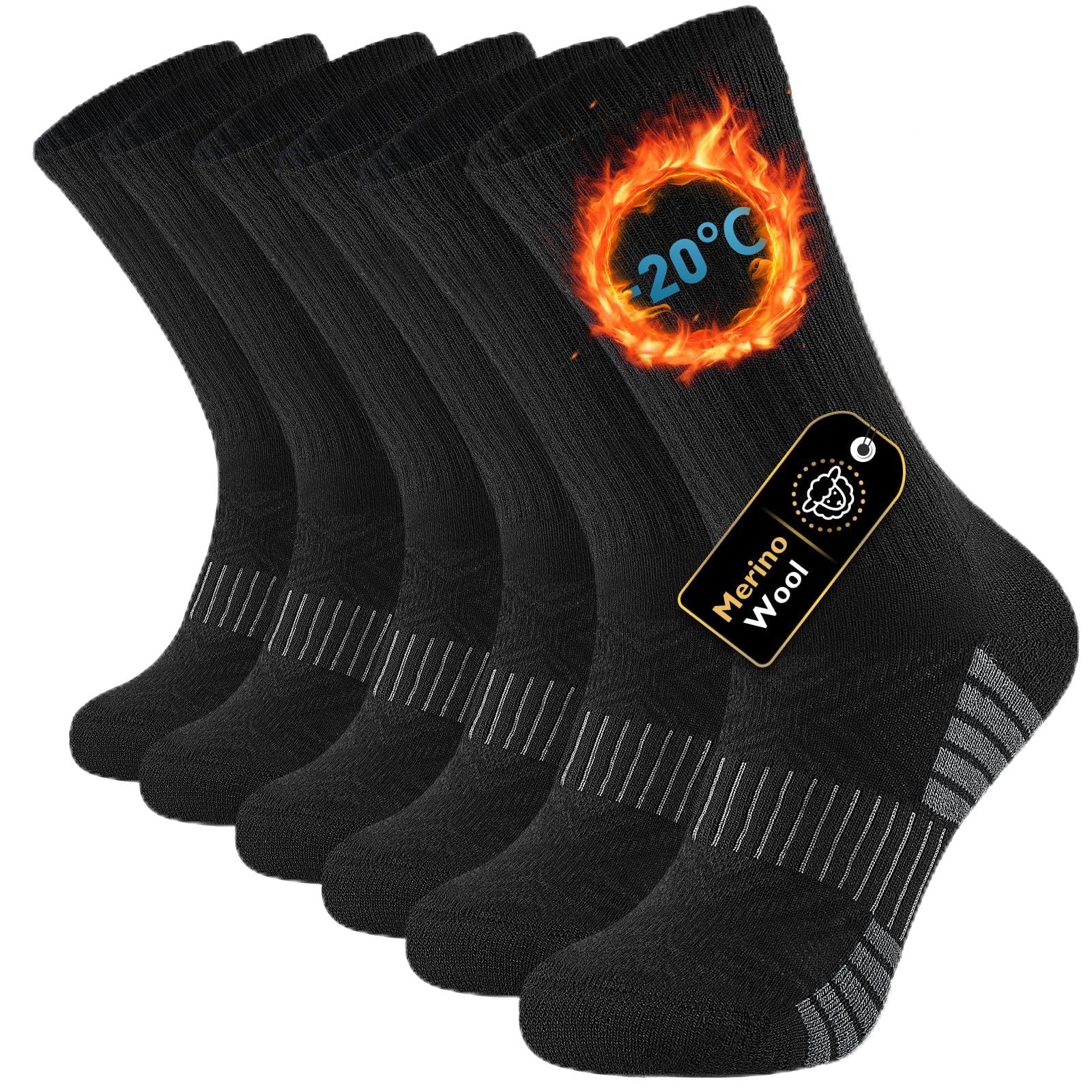 inaWarm Chaussettes Mérinos Mixtes, 3 Paires, 50% Laine, pour Randonnée | Chaussettes thermiques respirantes pour hiver et randonnée, avec pointe sans couture, soutien de voûte, talon et orteils