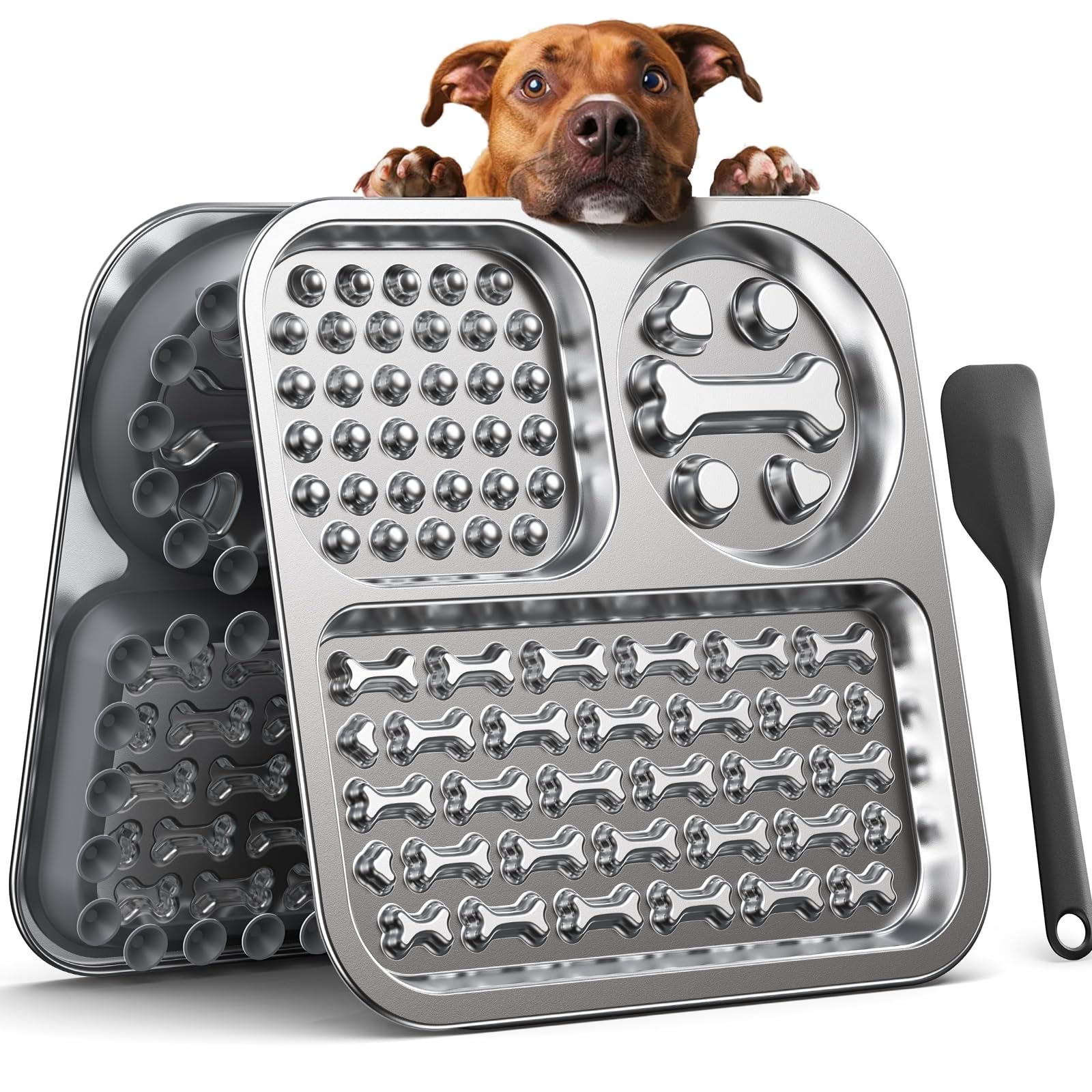 Tapis de Léchage Chien en Inox pour Chiens et Chats, avec Racleur, 1 pièce | FEELNEEDY Tapis de Lechage, Antidérapantes, Prolonger le Repas par Congélation, Antistress, Lavable en Machine