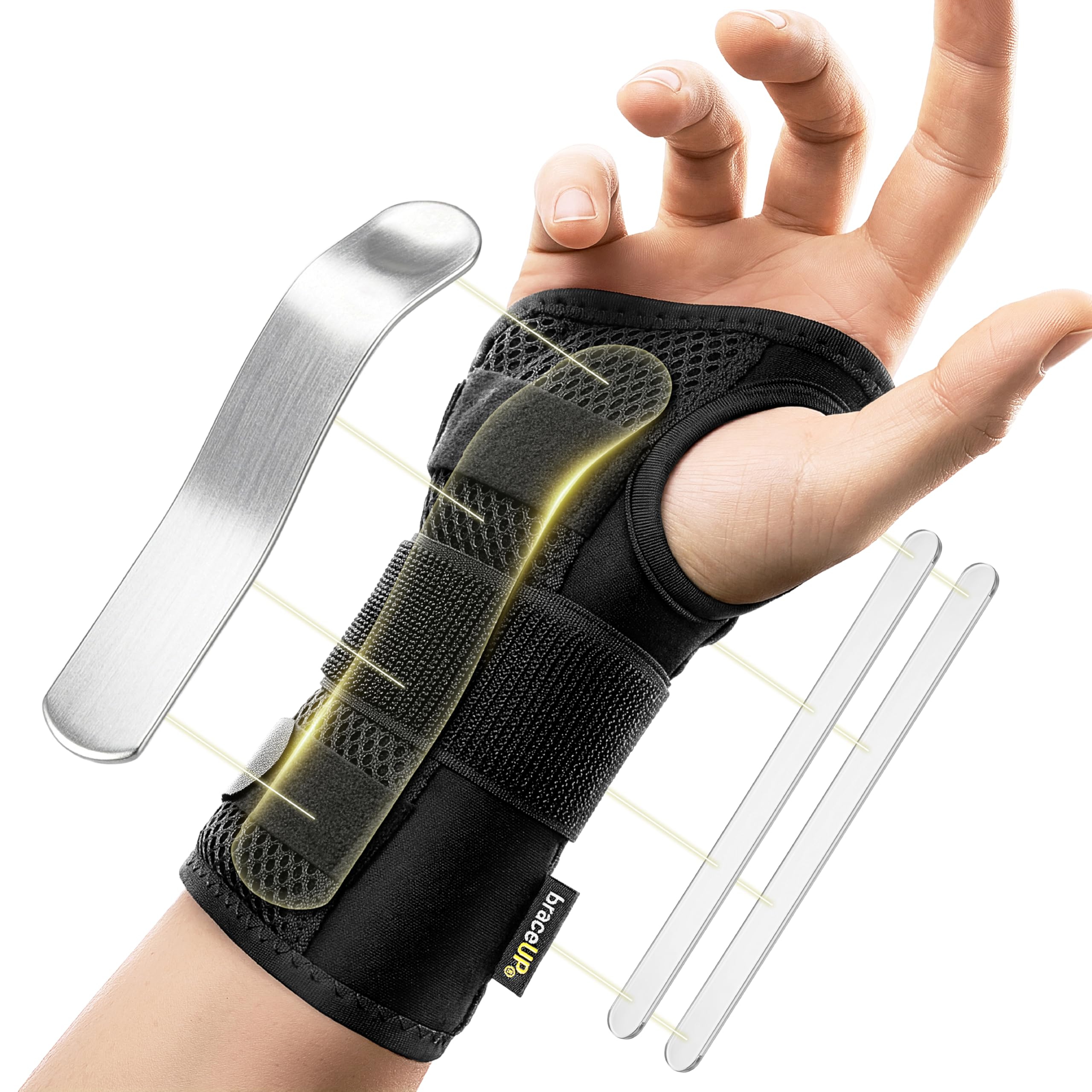 BraceUP Attelle Poignet – Orthèse Poignet Réglable L/XL, Main Droite | Tendinite; Arthrite; Entorse; Bandage; Protège-Poignet; Immobilisateur Main; Usage Nocturne; Femme Homme; Travail Ordinateur
