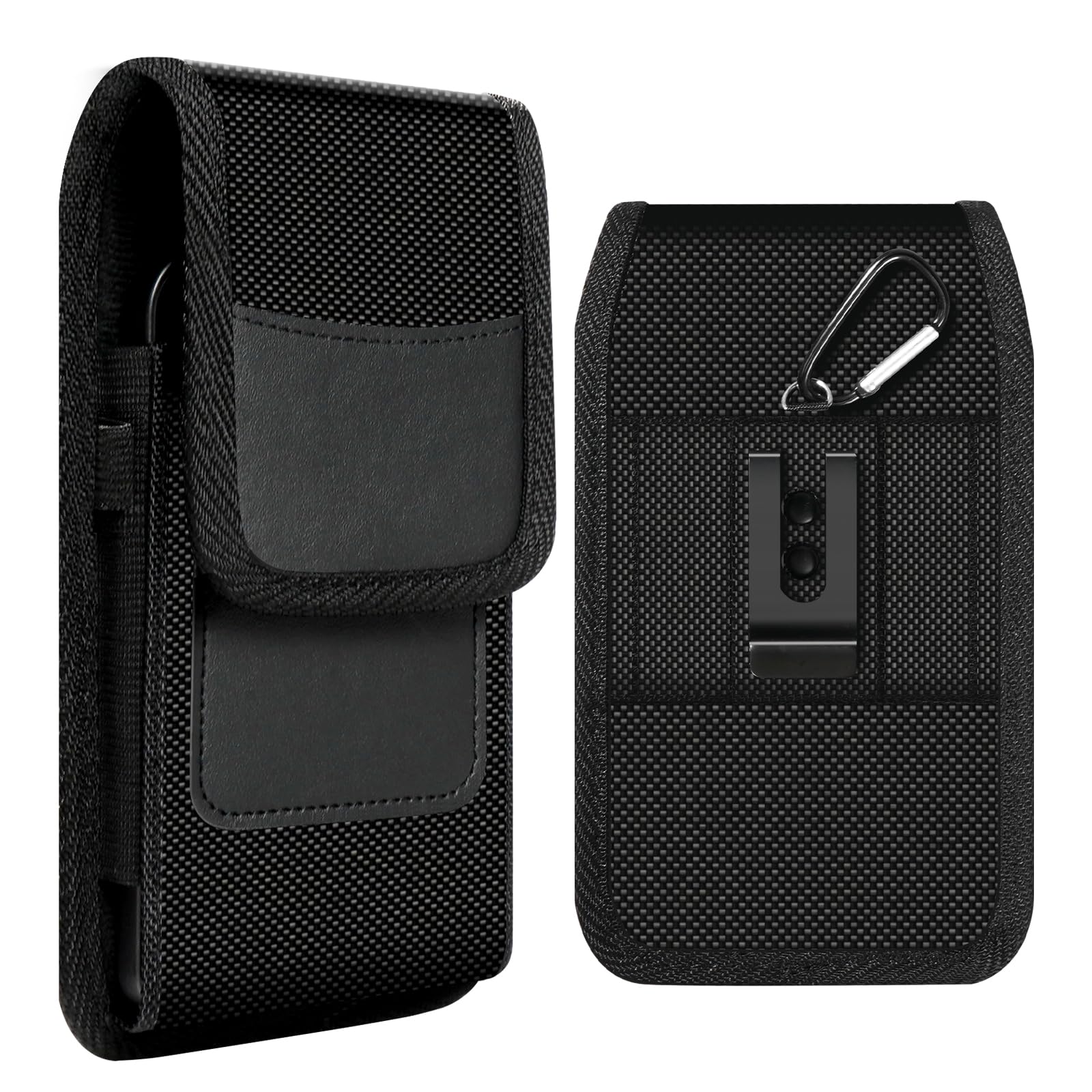 VINATO Pochette Ceinture Homme, Étuis de Ceinture pour Téléphones Portables avec Mousqueton, Pochette Téléphone Portable Verticale Anti-Choc pour Smartphone 6.3 à 7.5 Pouces, Noir, Grande Taille