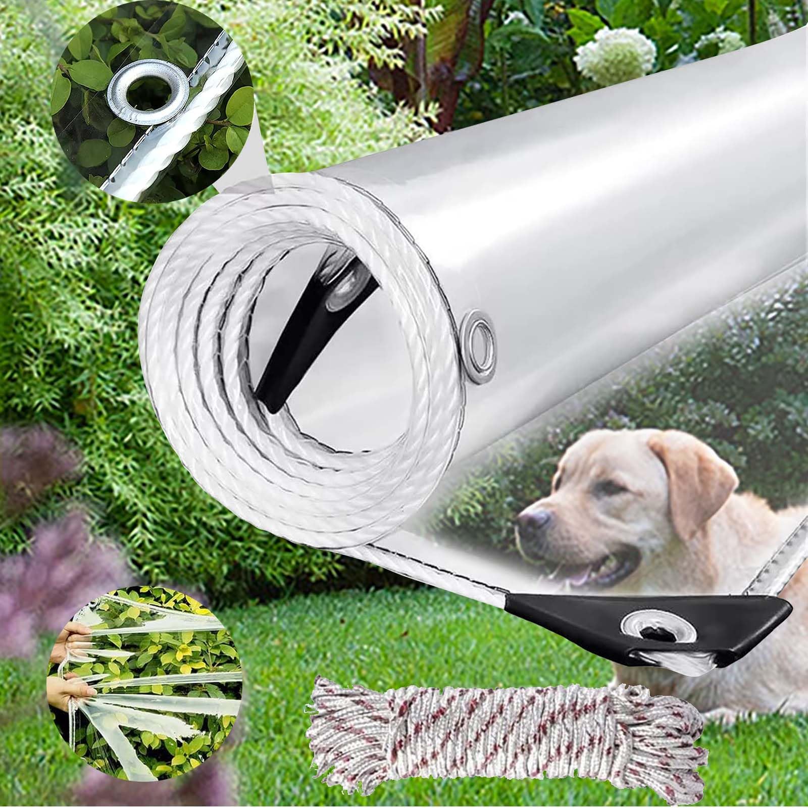 Bache Transparente avec Oeillet, 450g/㎡ PVC Impermeable Exterieur Protection Epaisse Résistante Coupe-Vent, pour Pergola, Jardin, Serre, Terrasse, Inclure Corde