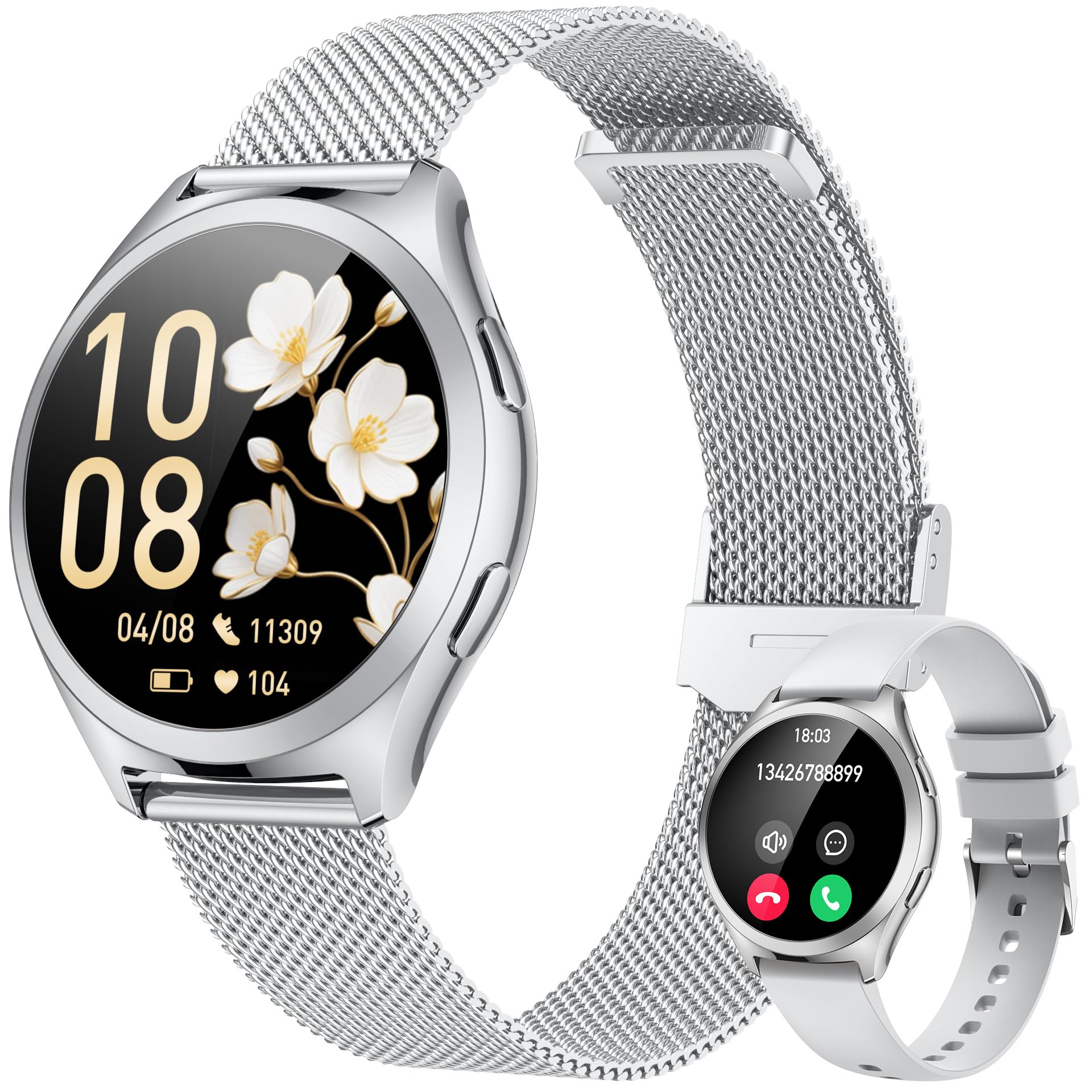 Montre Connectée Femme Smartwatch Sport: 1.27''avec Appel Bluetooth Fonction Féminine Fréquence Cardiaque SpO2 Moniteur de Sommeil 110+ Mode Multisports IP68 Podomètre Fitness Tracker pour Android iOS