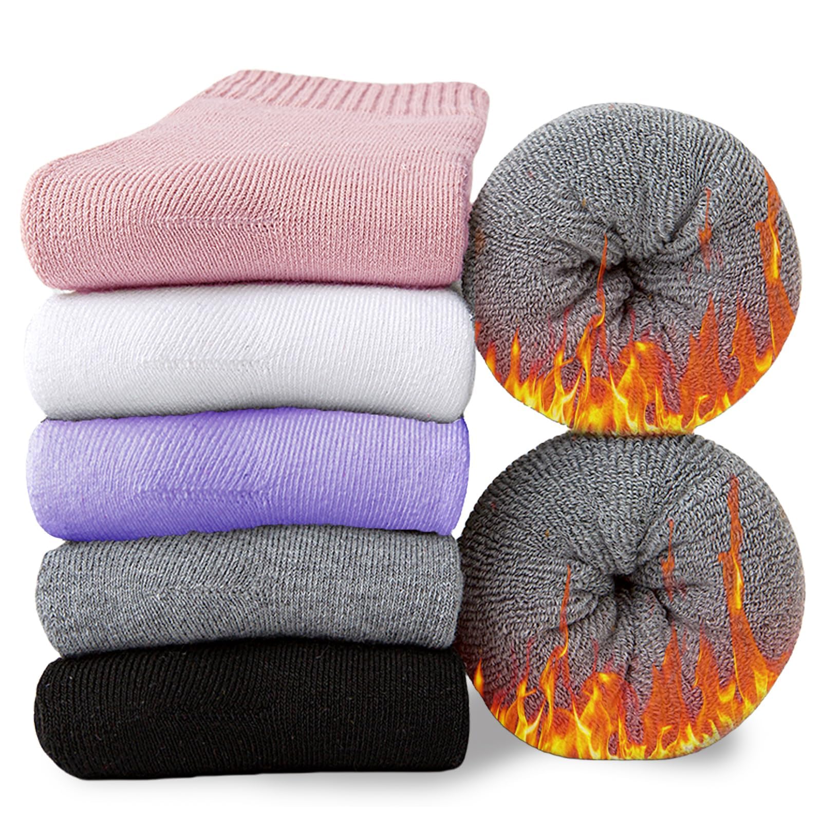 MOSOTECH Chaussettes Chaude Femme, Thermiques Chaussette Hiver 5 Paires | Épaisses Douces, Couleur Vive, Le Cadeau de Noël pour Femme, Taille 35-42