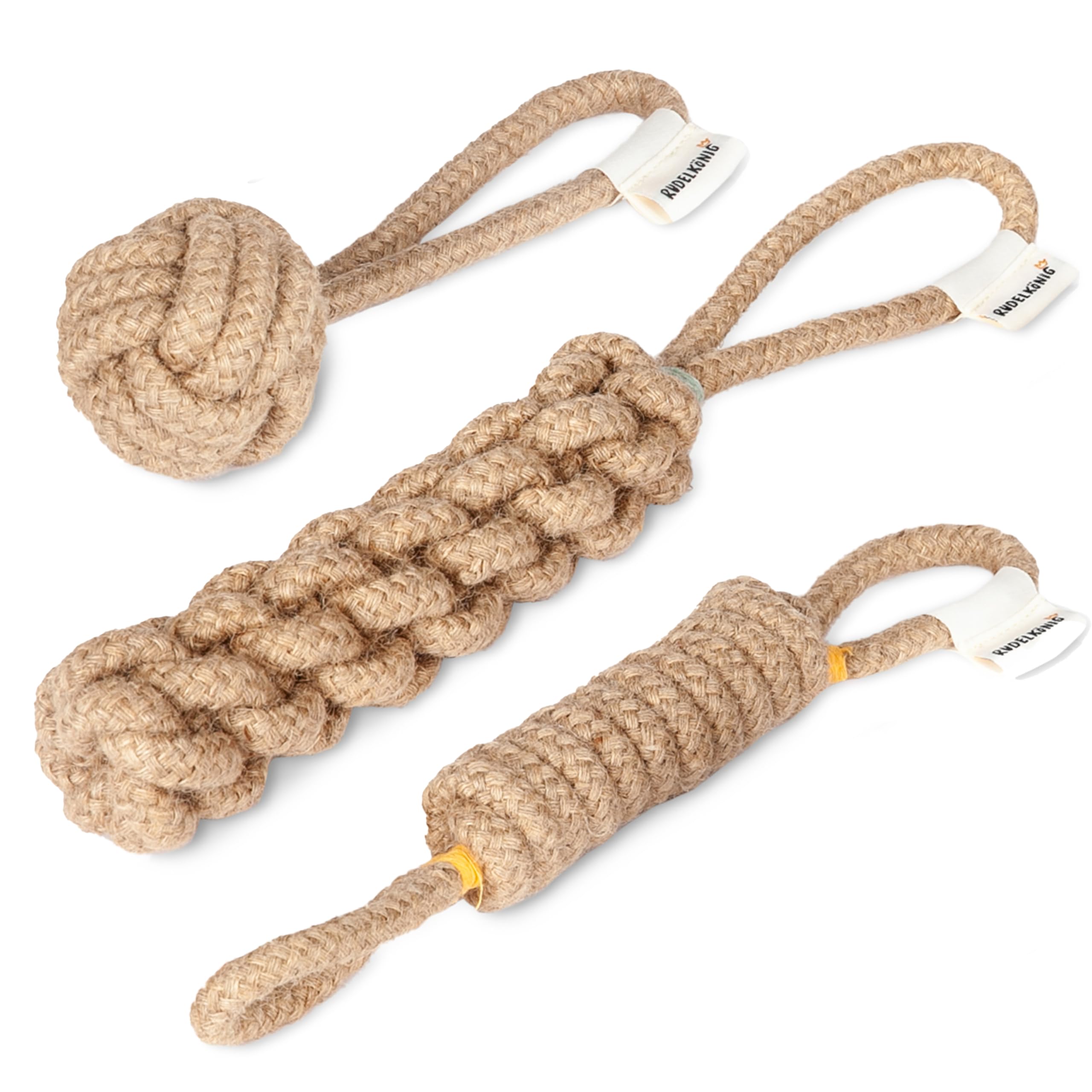 Rudelkönig Jouet Corde Chien - Set 3 Pièces en Coton Naturel | Jouet pour chiot et grand chien - lavable en machine - sans produits chimiques