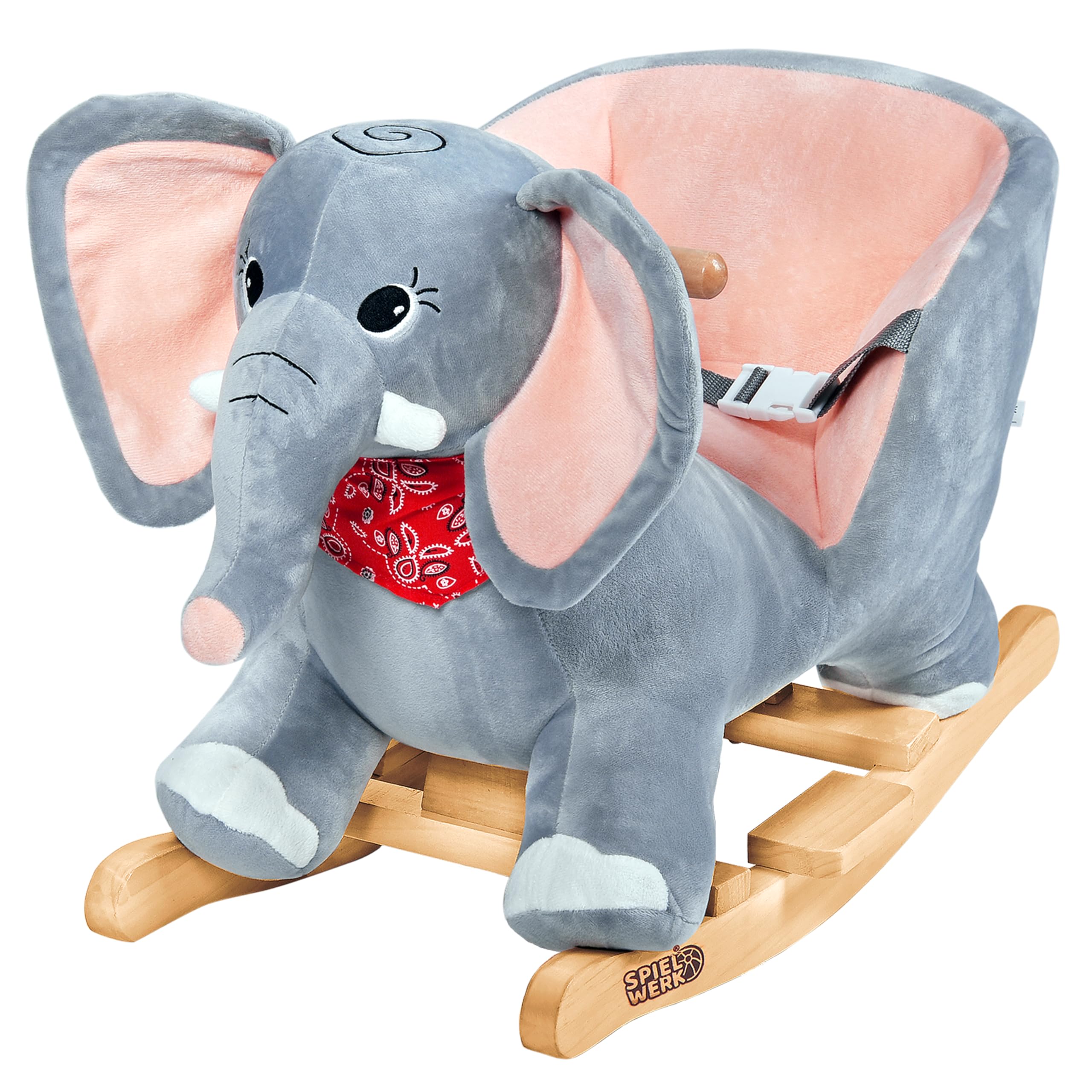 SPIELWERK® Fauteuil à Bascule Éléphant avec Ceinture sécurité | Fonction sonore, Hauteur d'assise 22cm, Dossier confortable, Balance limitée à 30° Charge max 30kg, Jouet Enfant 10 Mois et +