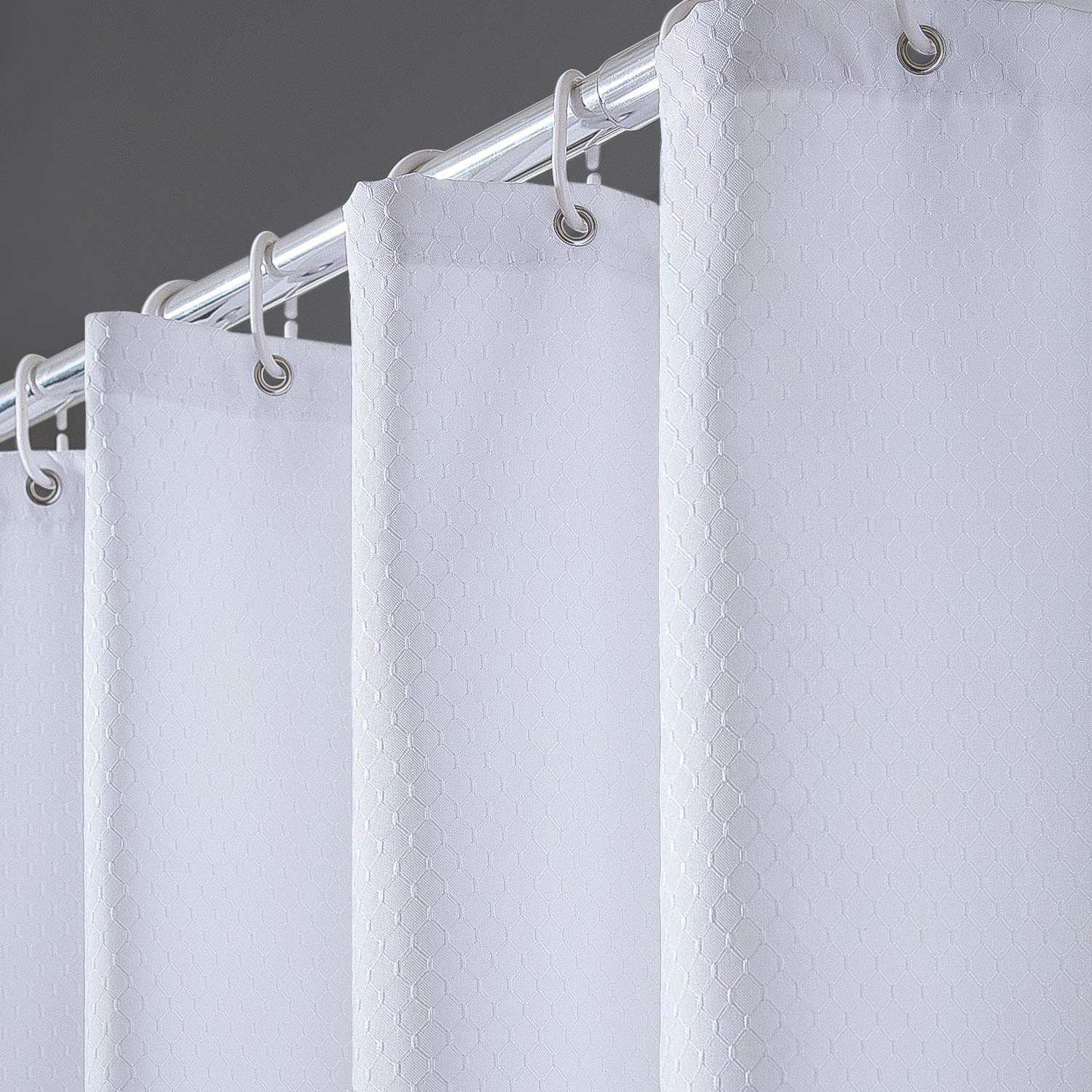 Rideau de Douche Anti Moisissure Tissu en Polyester Imperméable Épais Rideaux de Douche Textile Lavable pour Baignoire ou la Salle de bain 12 Crochets de Rideau Douche Blanc Gaufre 180x200cm.