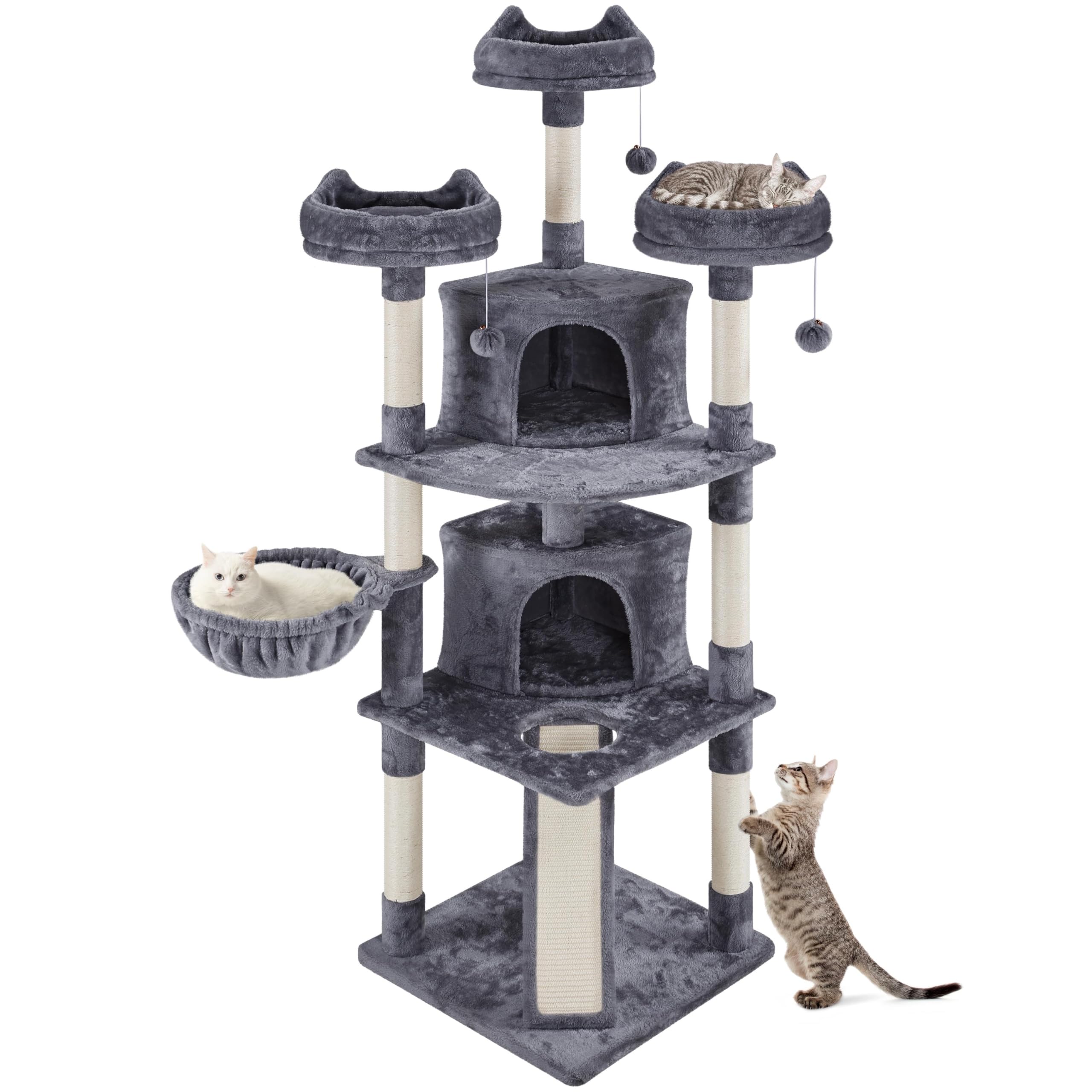 Yaheetech Arbre a Chat Géant 193 cm avec Griffoir Arbre à Chat Design Arbre à Gratter Tour de Jeux avec 2 Grottes Spacieux 3 Plateformes Planche à Gratter Gris Foncé