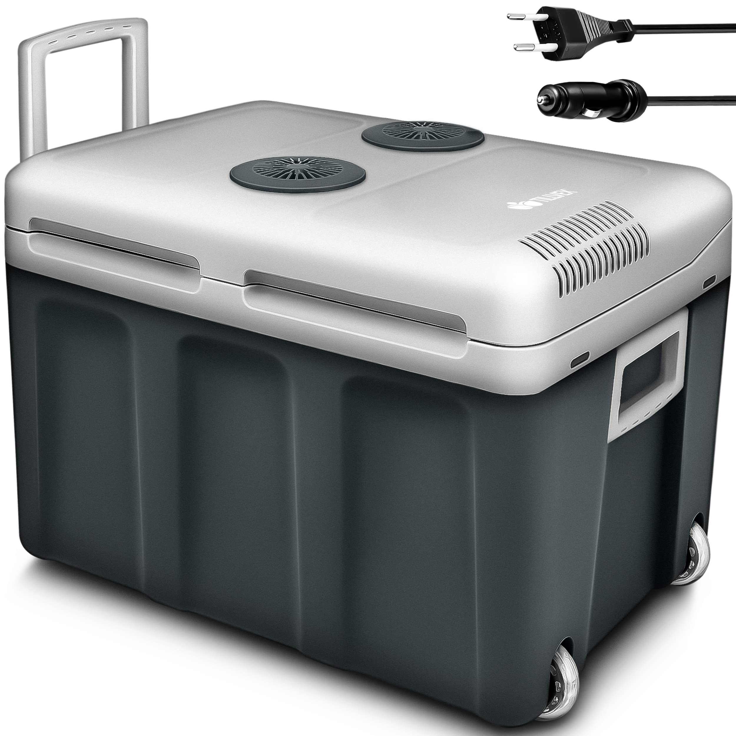 tillvex Glacière électrique 40 l avec roulettes | Mini réfrigérateur 230 V et 12 V pour Voiture, Voiture, Camping, Refroidissement et Chaleur | Mode ECO