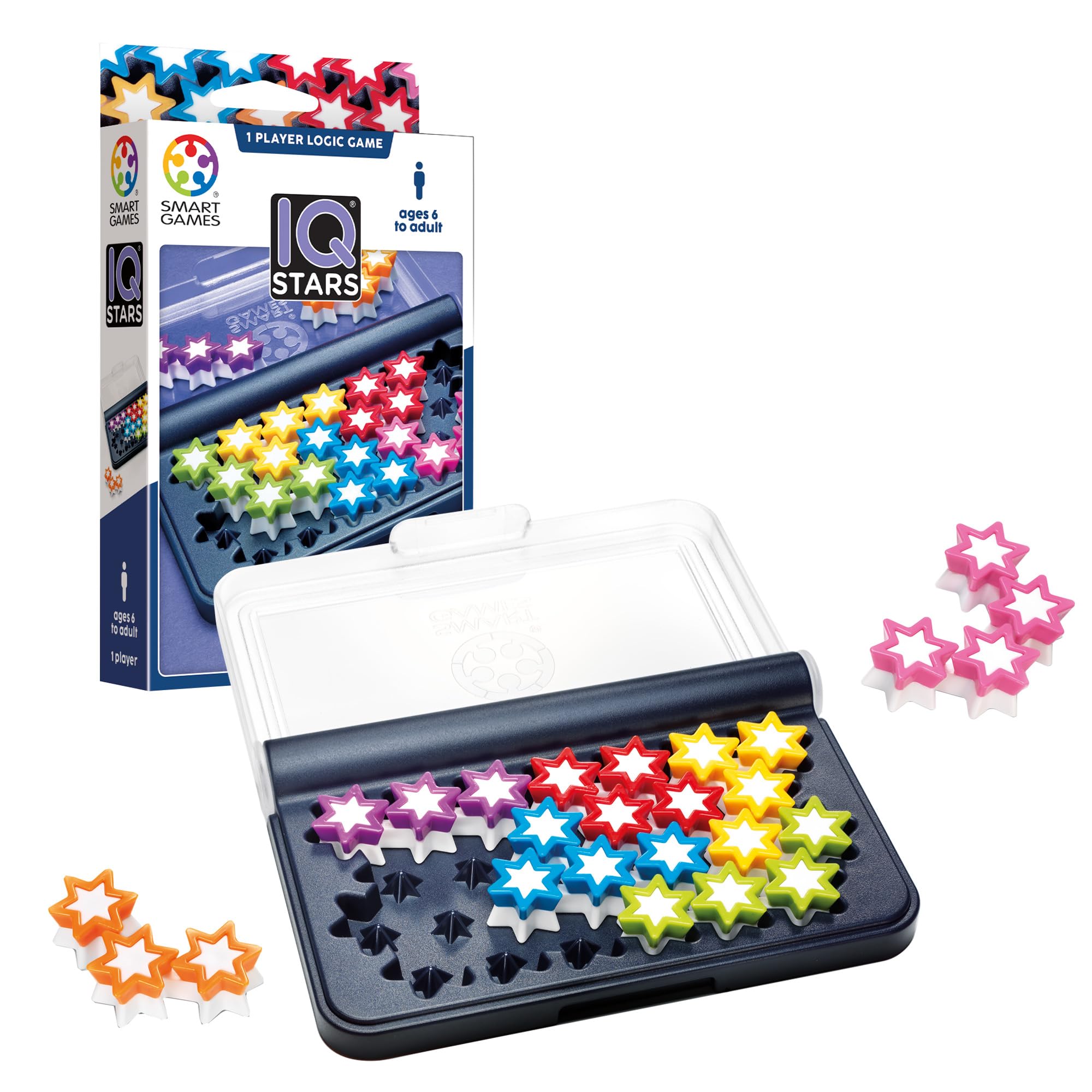 SmartGames - IQ Stars - Jeu de Réflexion et de Logique - 120 Défis de Différents Niveaux - 1 Joueur - A partir de 6 Ans