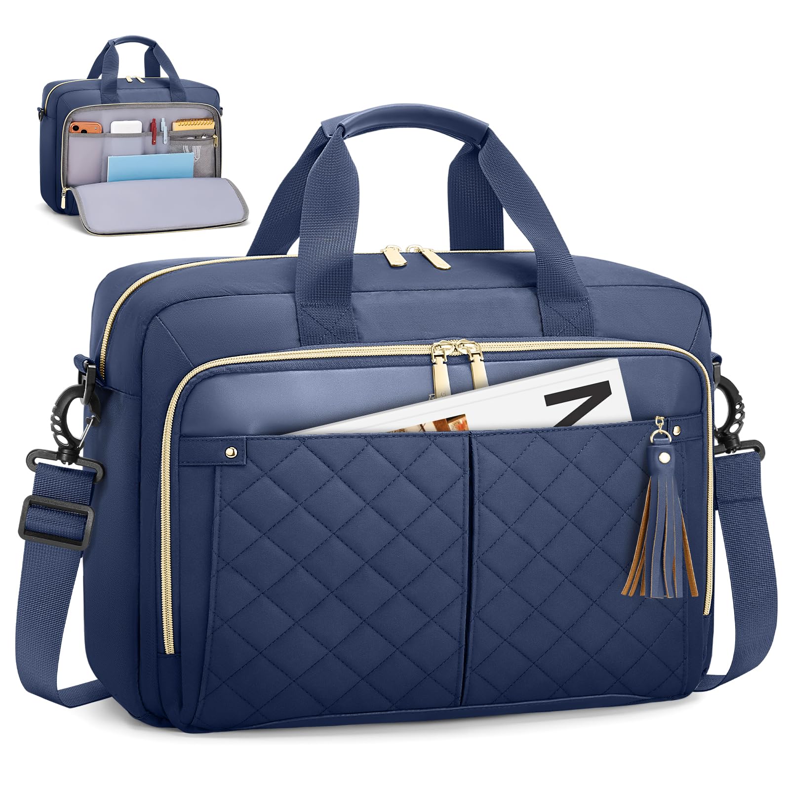 RAINSMORE Sac Ordinateur Femme 15.6 pouces Sac Travail Femme Imperméable | Sacoche Ordinateur Grande Capacité Sac pc Portable Cartable Enseignant pour Voyage Affaires Travail Université Bleu