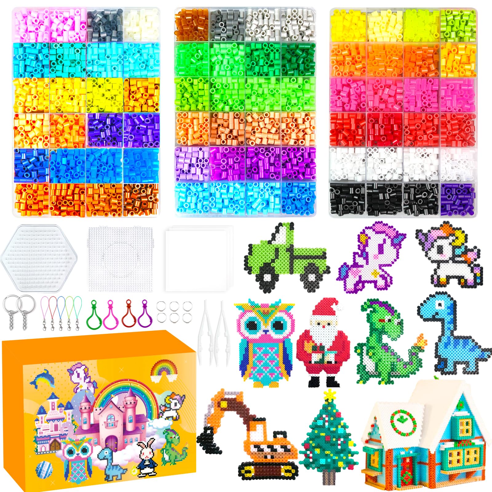 Perles à Repasser De 5mm, 72 Couleurs avec 3 Boîte de Rangement, Plaque Perle Papier à Repasser, Accessoires, Décoration DIY de Bijoux, Cadeau Anniversaire Noël pour Garçon Filles