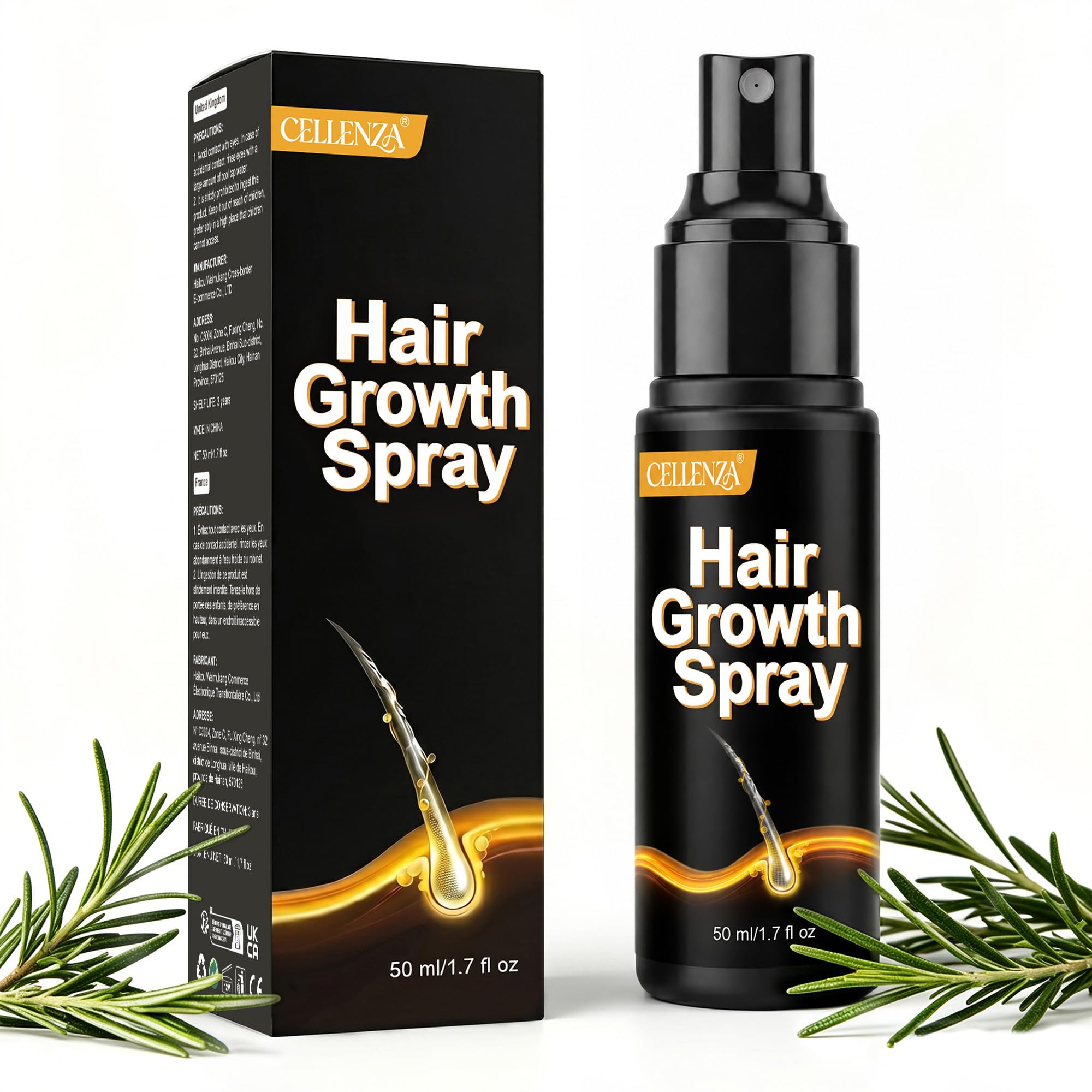 Sérum de croissance des cheveux pour femmes et hommes, spray au romarin, biotine et caféine, formule non grasse à absorption rapide, épaissit, renforce et nourrit les cheveux, 50 ml