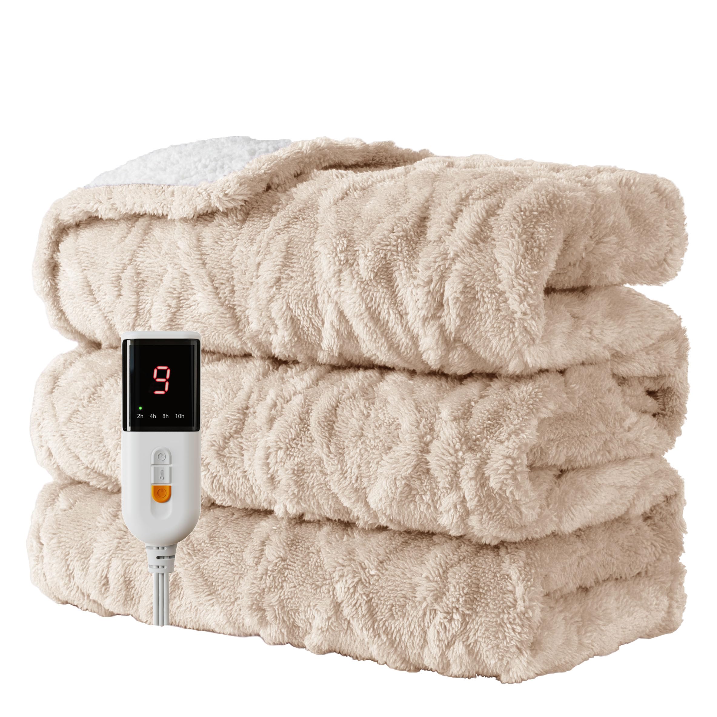 Aheadpret Couverture Chauffante 130x160cm, Couverture Douce Lavable,Beige | 9 Niveaux de Chaleur ,10H Arrêt Auto, Couverture Électrique,Chauffage Rapide, Tissu Confortable, Pour la Maison et le Bureau