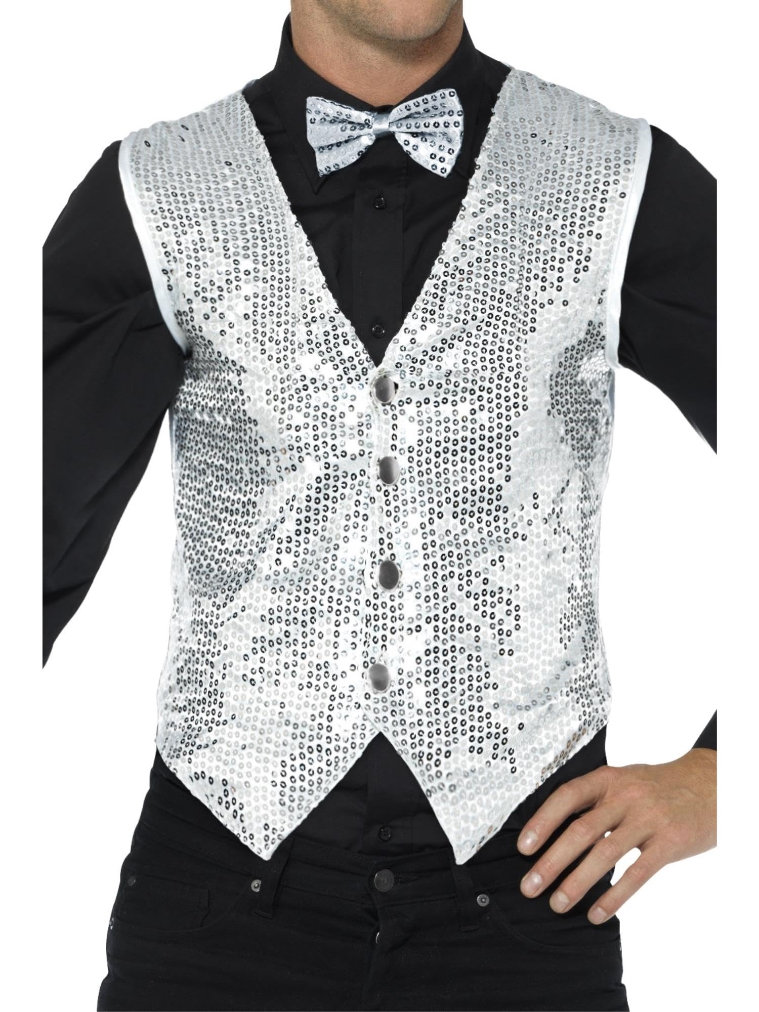 SMKMI Smiffys Gilet À Sequins, Doré Smiffys Déguisement Unisexe Adulte, Gilet à Paillettes Homme