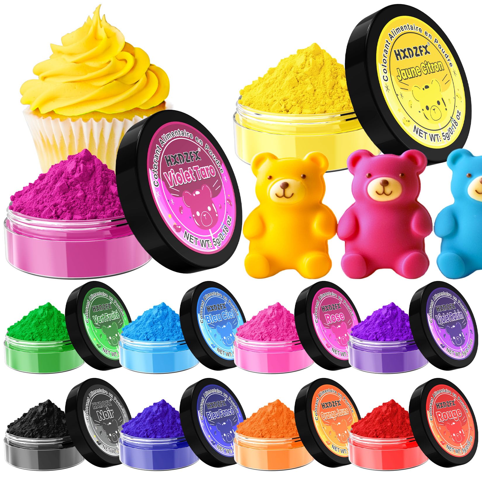 Colorant Alimentaire Poudre - 10 Couleurs Concentré Colorants Alimentaires Poudre pour La Pâtisserie, La Décoration De Gâteaux, Les Bonbons, Les Macarons, Le Glaçage Et La Cuisine - 5g