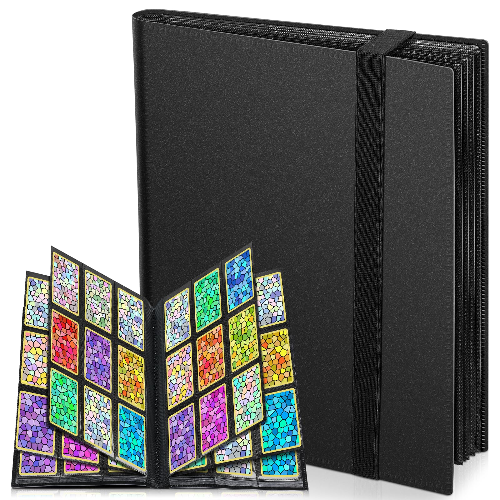 Zivacate Classeur de Cartes à Collectionner, 24 Feuilles, 432 Pochettes | Classeur Cartes à Chargement Latéral, Sangle Elastique, Livre Cartes Étanche pour TCG, MTG, Cartes de Jeu - Noir