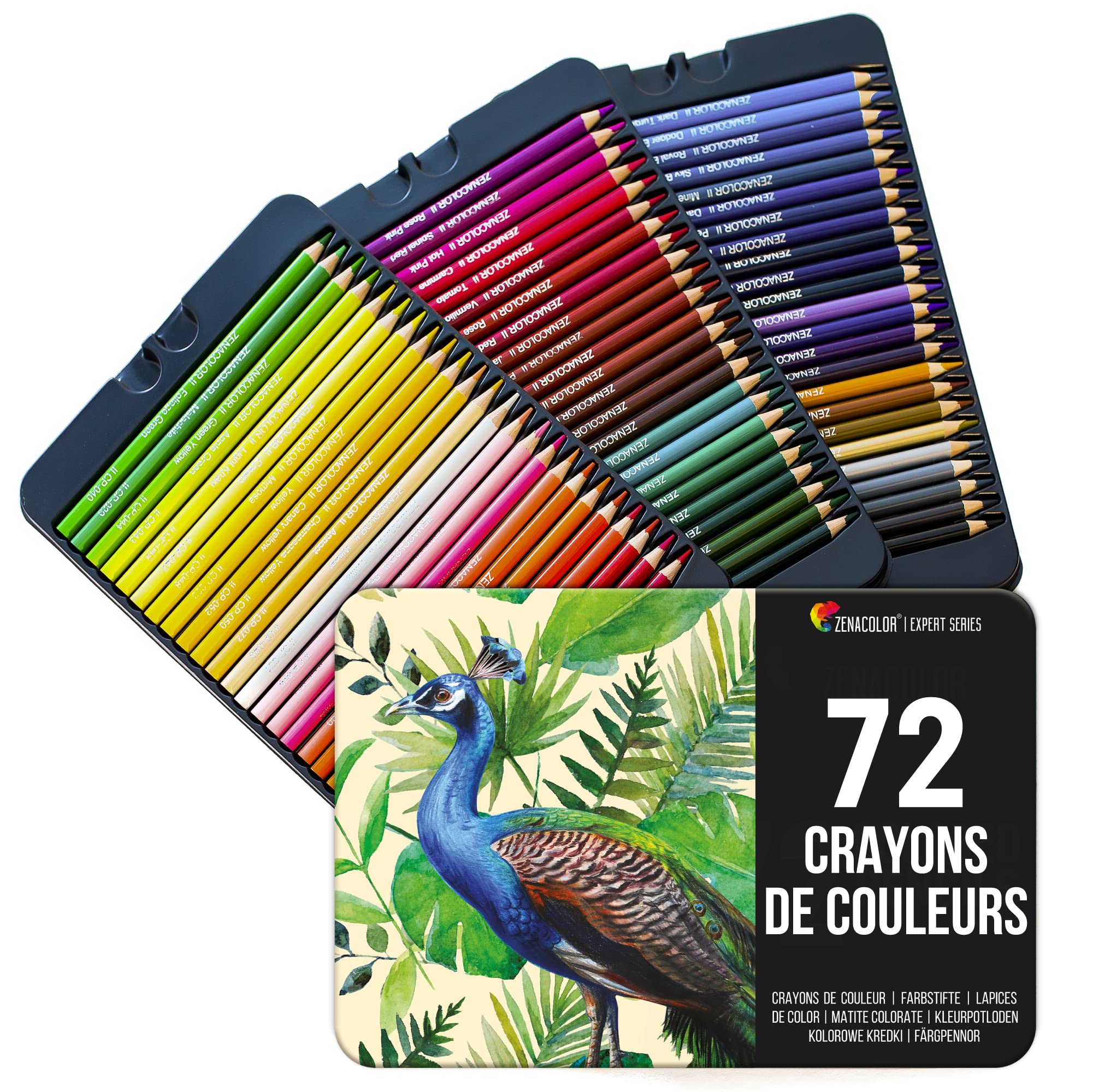 Zenacolor - 72 Crayons de Couleurs - Pour Adultes, Professionnels & Enfants | Avec Boîte en Métal · Crayon Coloriage · Idéal pour Dessin · Couleurs Numerotées · Mine de 3,3mm · Couleurs Assorties & Vives