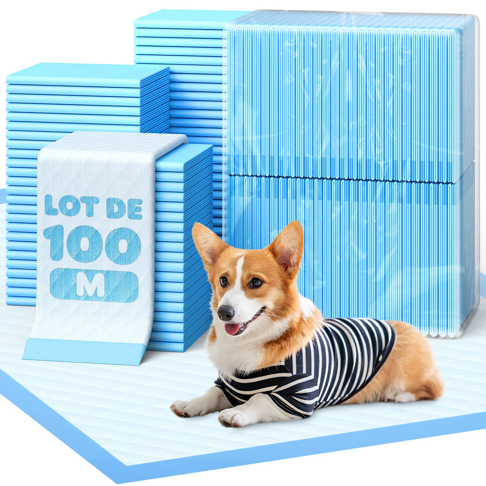 Powools Alaise pour Chien Alèse Jetable 56 x 56cm 6 Couches 100pièces | Tapis Absorbant Chien, Anti-Fuites, Séchage Rapide, Apprentissage de la Propreté, Protection des Sols