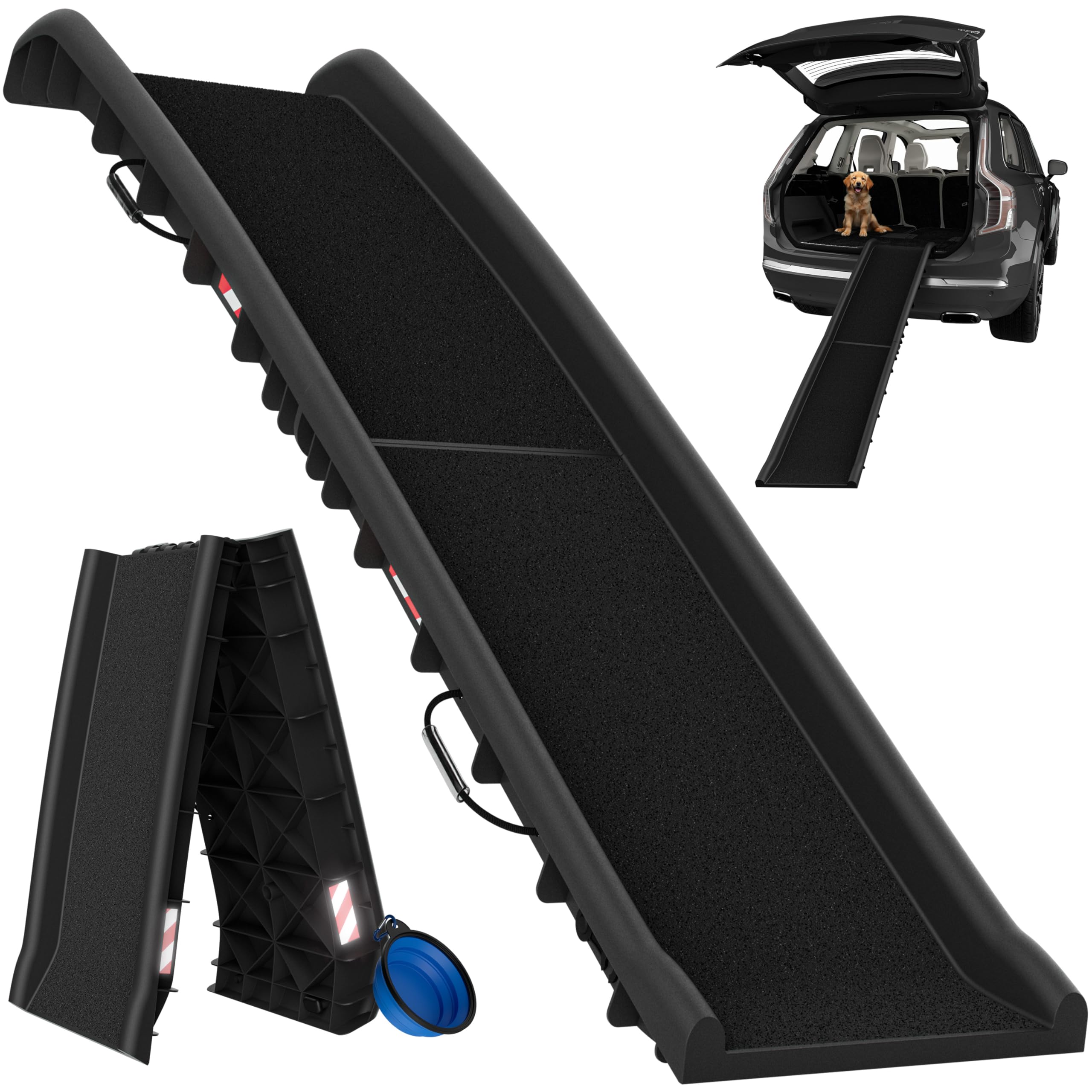 CADOCA Rampe Pliable pour Chiens Accès Voiture | Escalier pour Chien Séniors ou Grande Taille, Rampe de coffre Antidérapante, Réflecteurs, Capacité de Charge 90 kg, Robuste