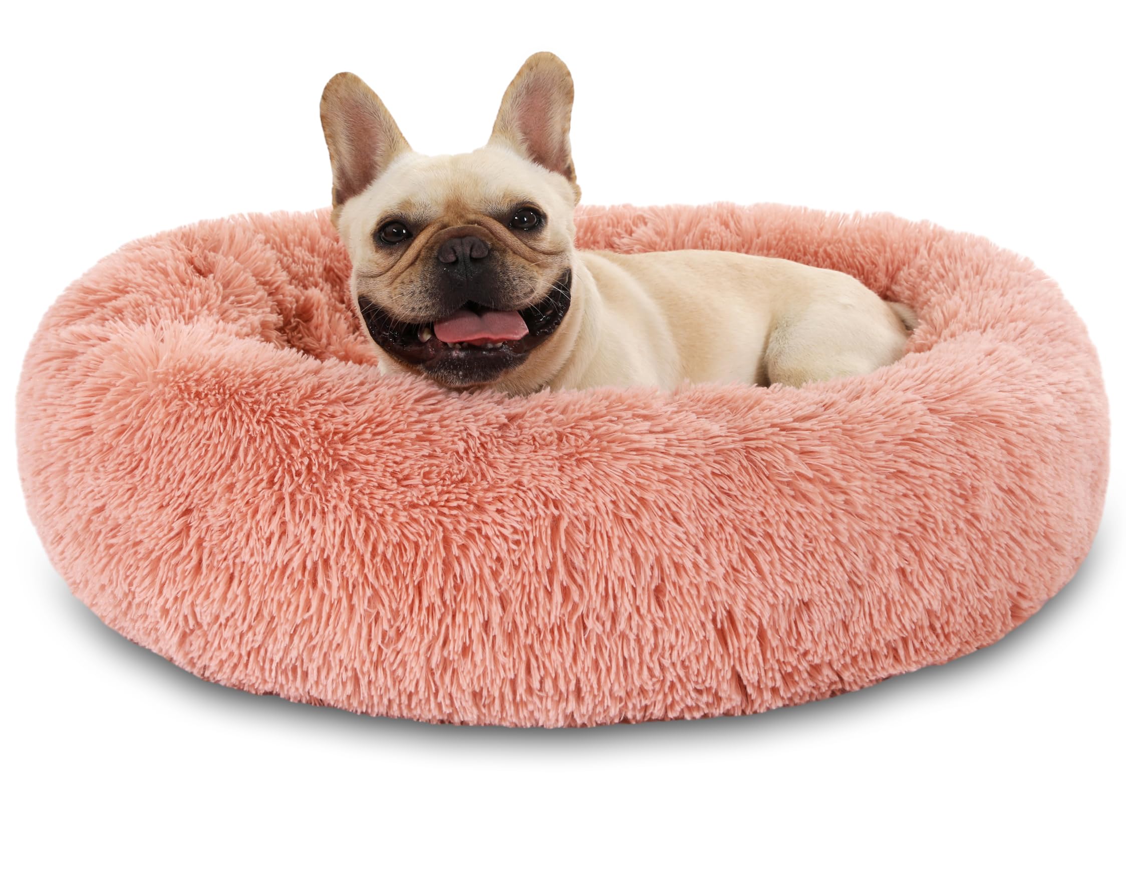 Panier pour Chien Donut Câlin Peluche Moelleuse en Fausse Fourrure Coussin Lit pour Chien et Chat, Réchauffant Confortable Doux Lit pour Animal avec Fond Antidérapant et Résistant à l'eau Ø50cm
