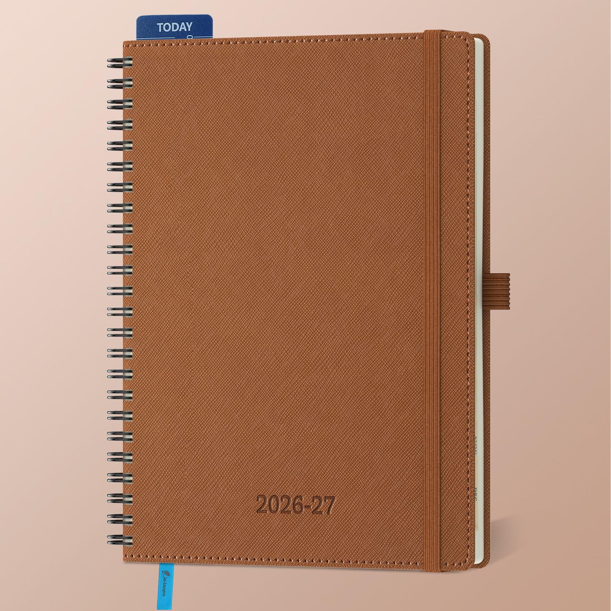 IN-LUXPRO Agenda 2026 2027: Agenda Semainier et Carnet de Notes Moyen A5(21,9x16,2 cm)18 Mois Scolaire Horizontal Planner(Du Juil.26 à Déc.27) - Couverture Souple en PU Cuir Spirale, Marron