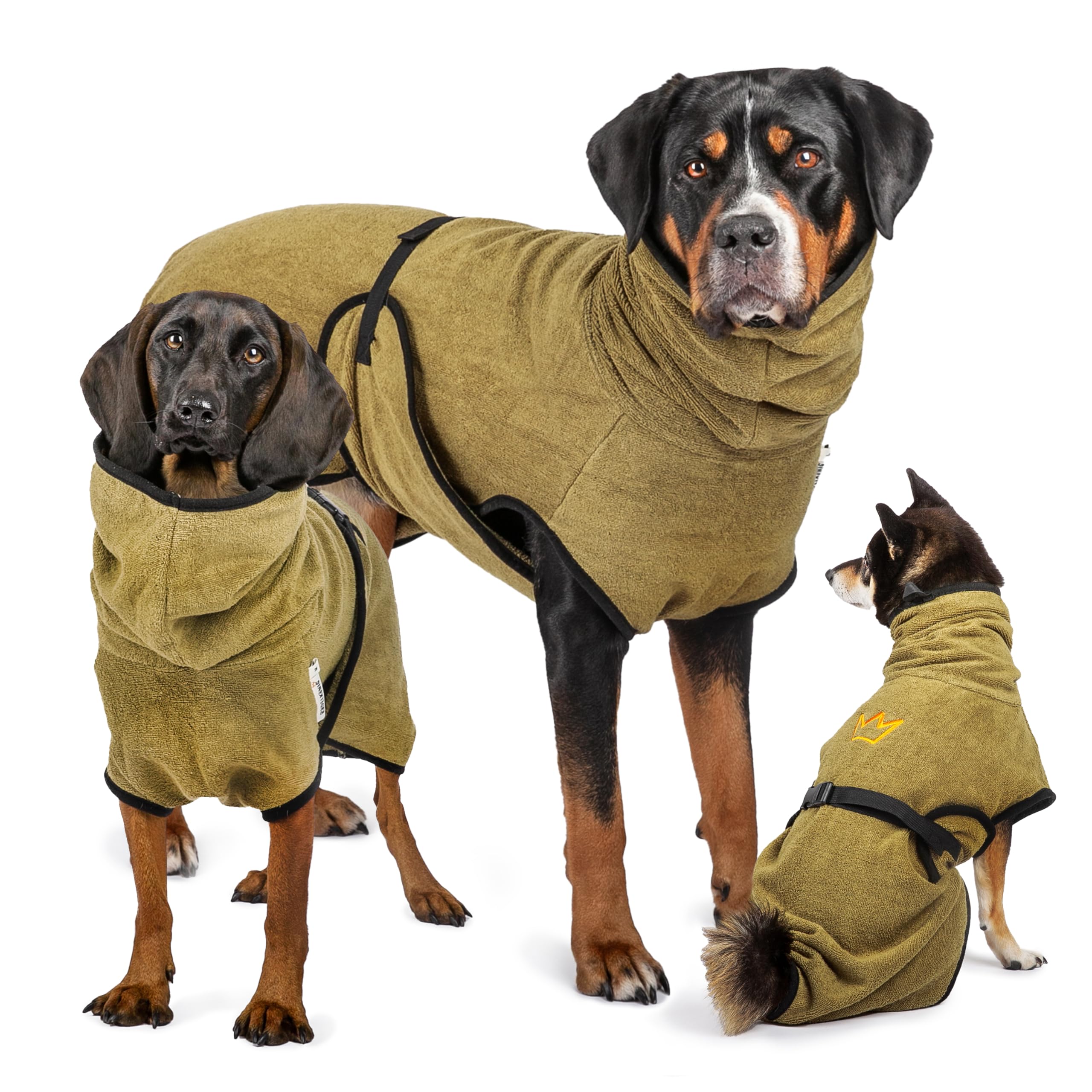 Rudelkönig Peignoir Chien en Coton - Serviette Chien super Absorbante | Toutes tailles disponibles - Tissu éponge doux - Fermeture réglable - Séchage rapide après le bain ou la balade